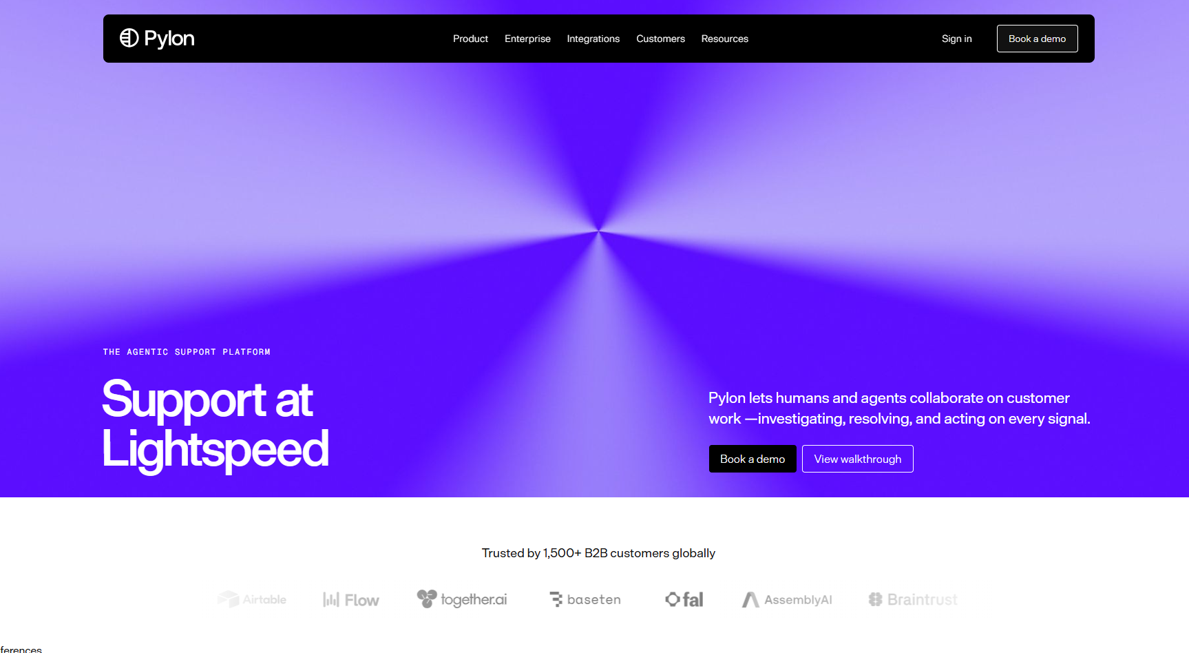 Pylon's landing page