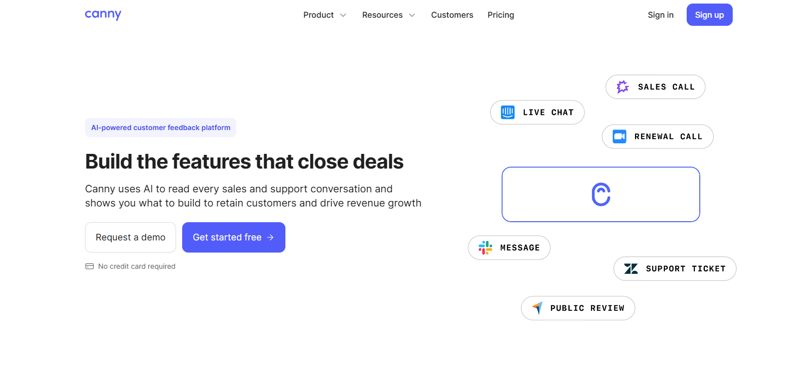Canny's landing page