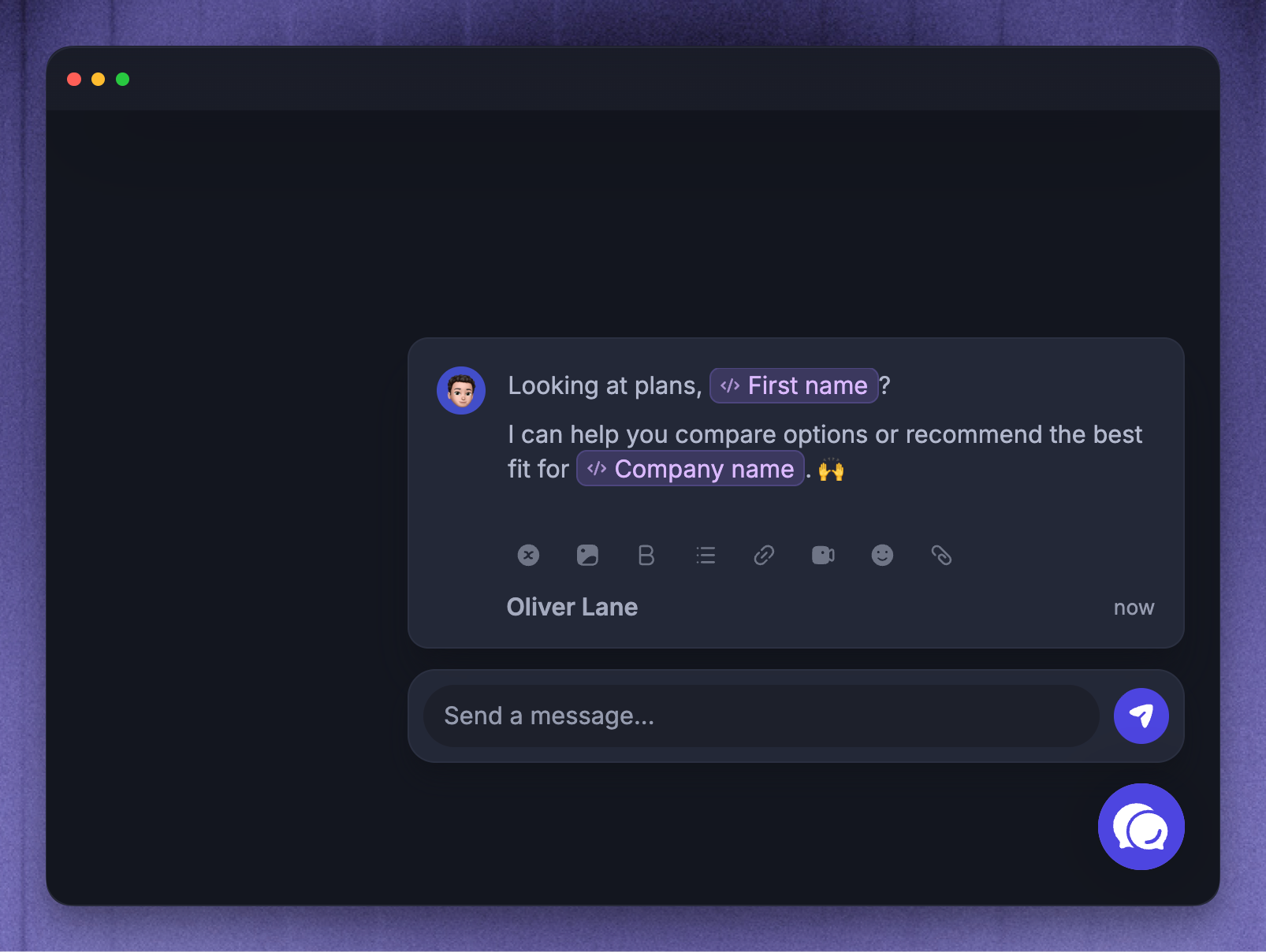 Featurebase in-app message offering personalized guidance while a customer reviews plans.