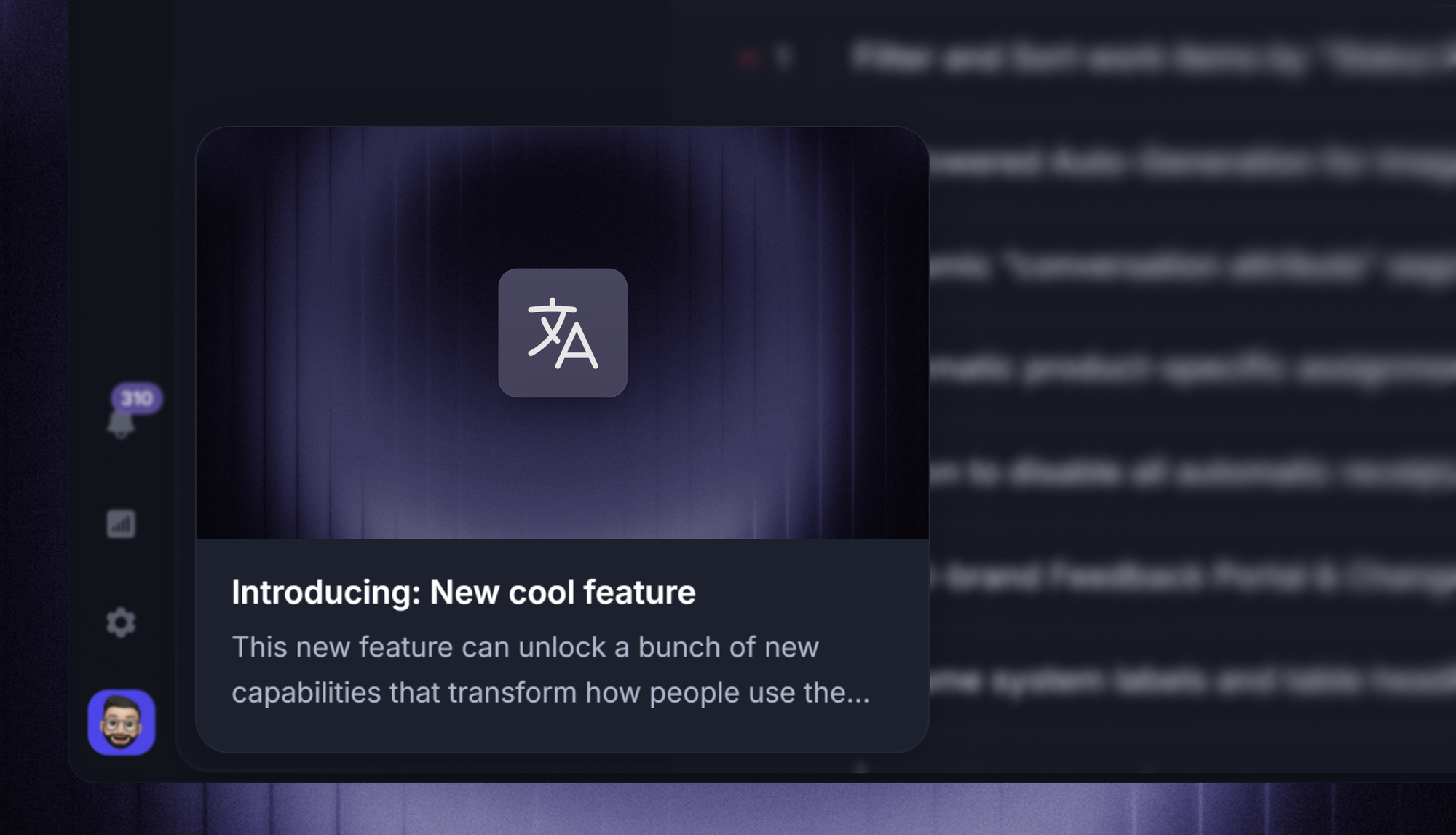 Featurebase in-app announcement introducing a new feature.