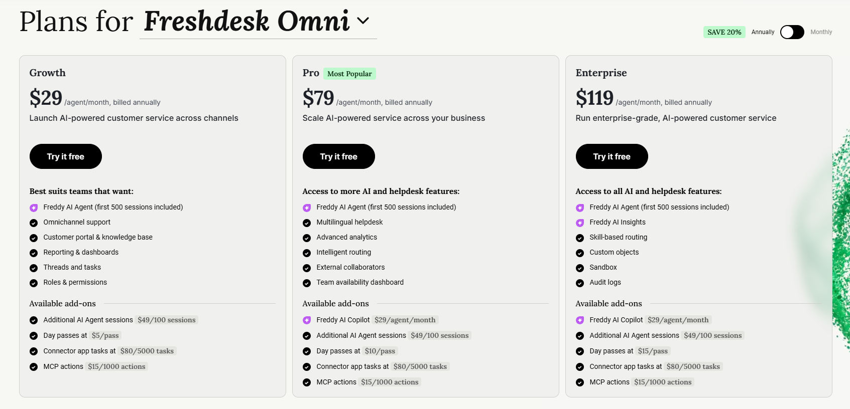 Freshdesk Omni pricing plans