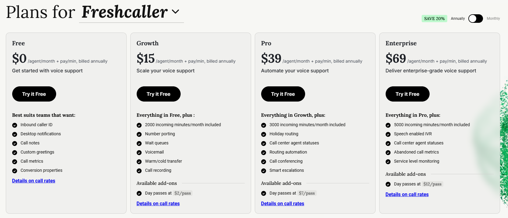 Freshcaller pricing plans