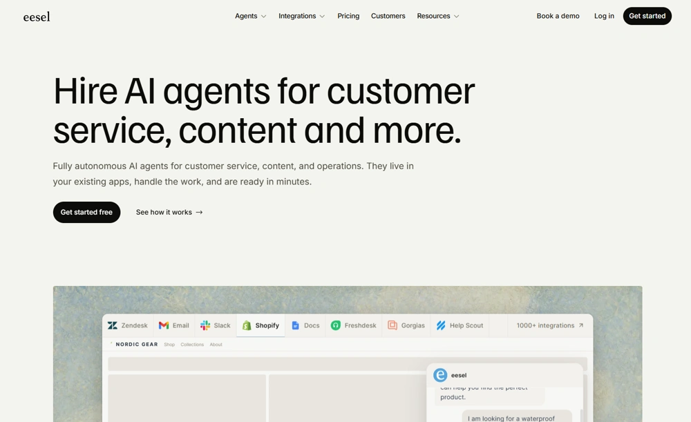 eesel's landing page