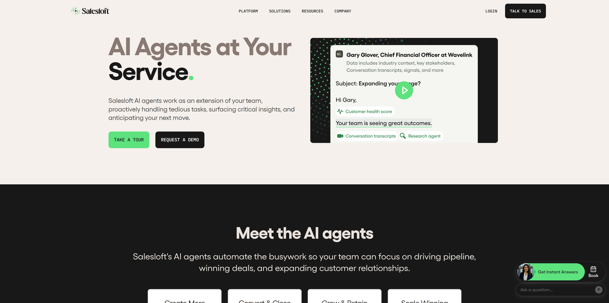 Salesloft Drift AI agent landing page