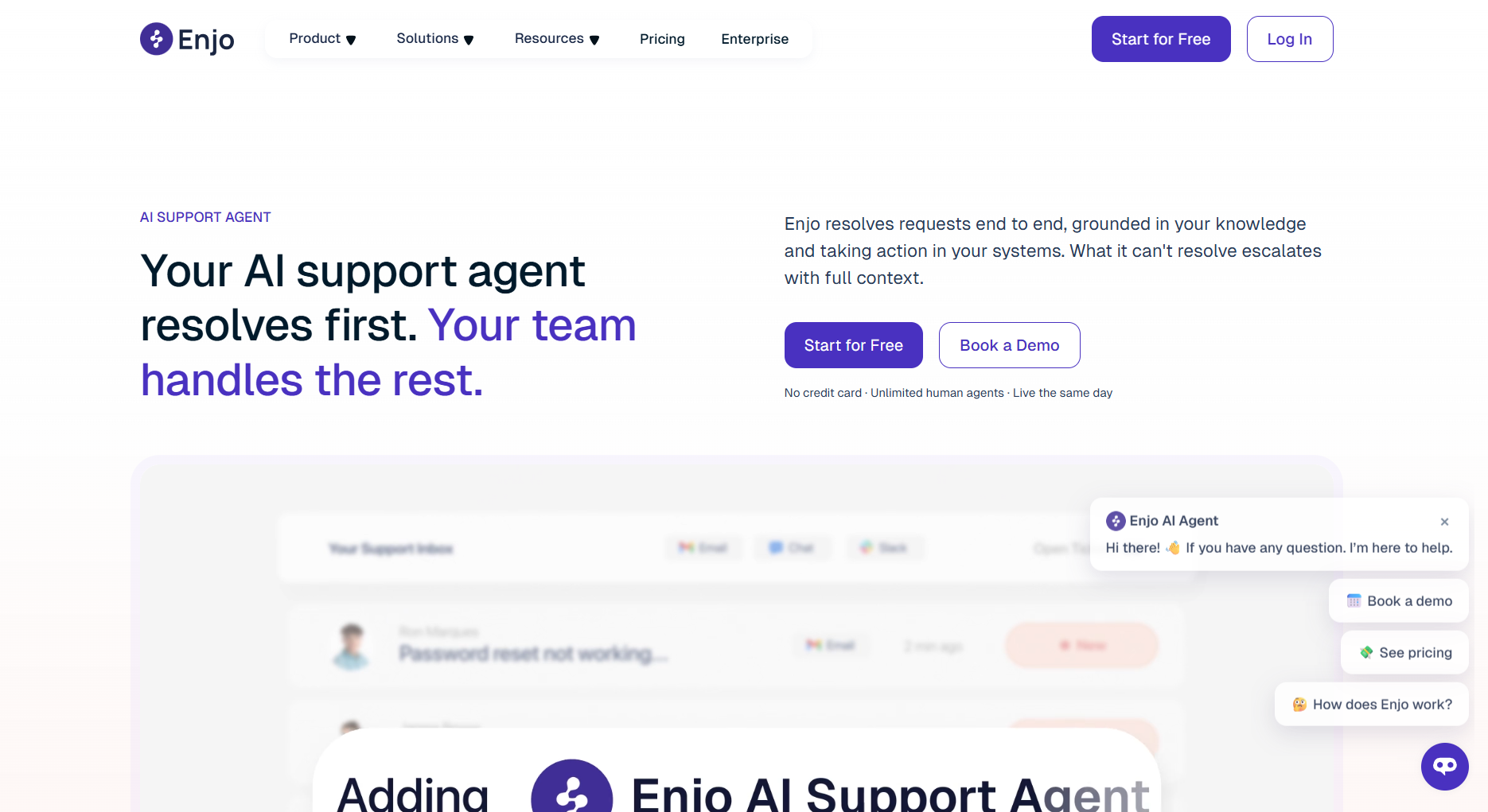 Enjo's landing page