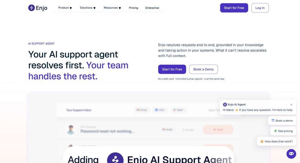 Enjo's landing page