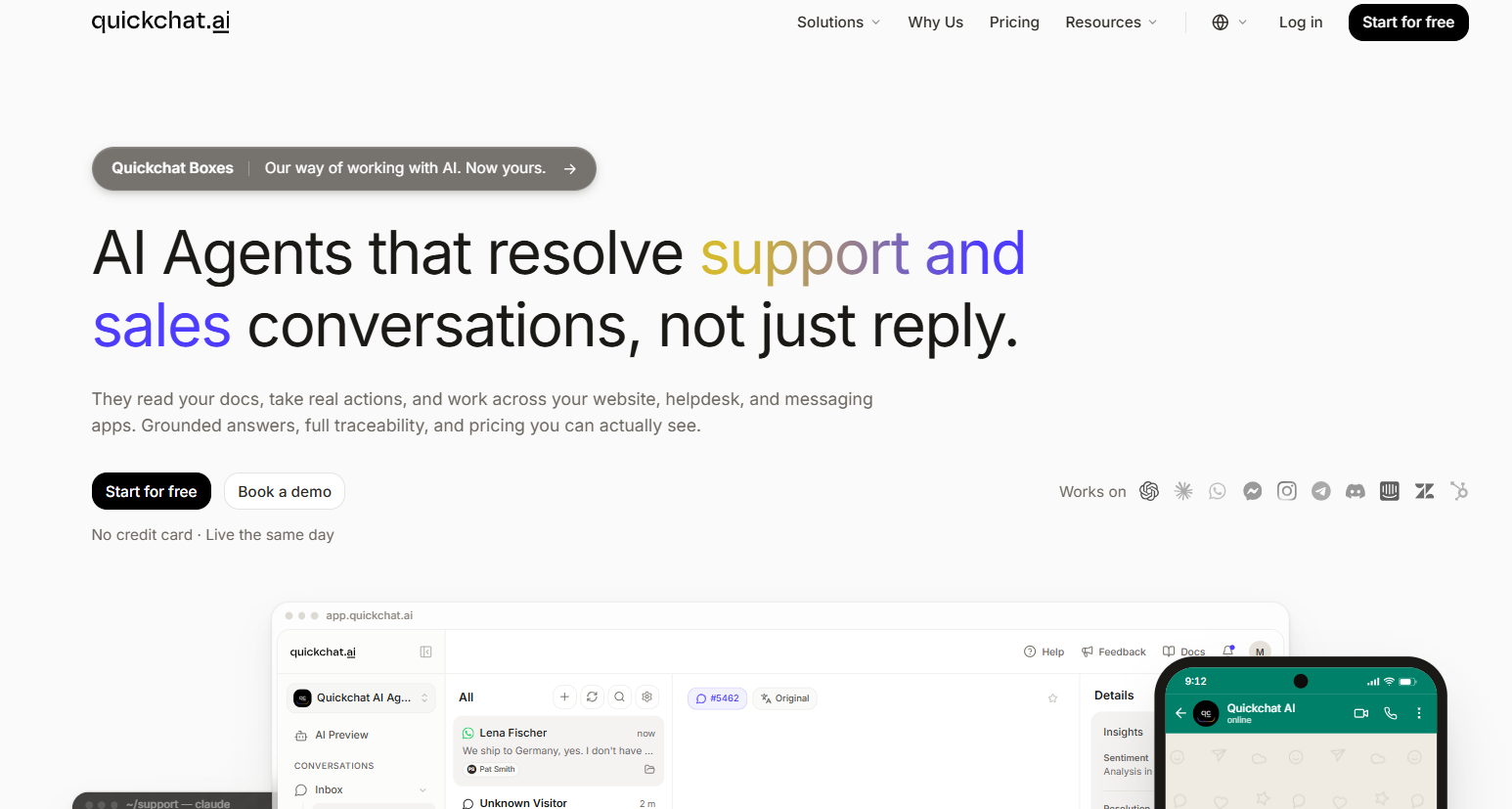 Quickchat.ai's landing page