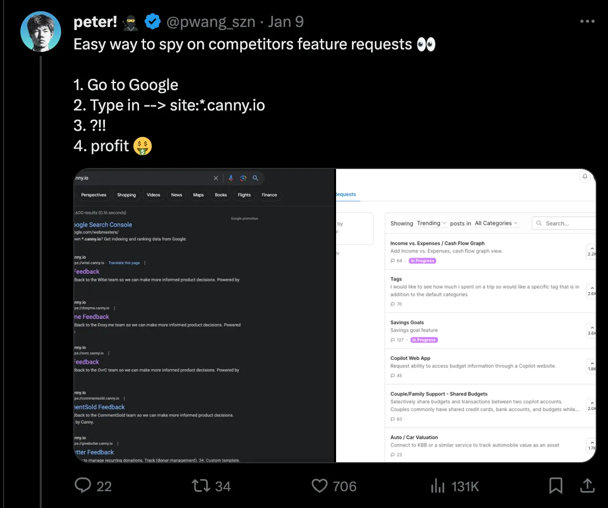 People stealing competitor ideas Tweet