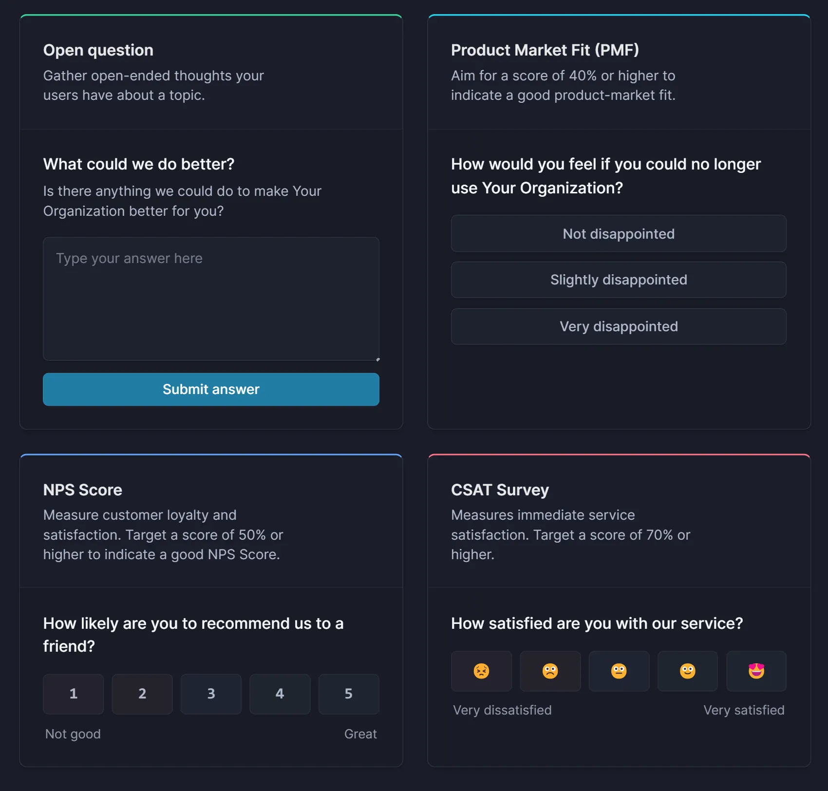 Customer satisfaction surveys in Featurebase. 