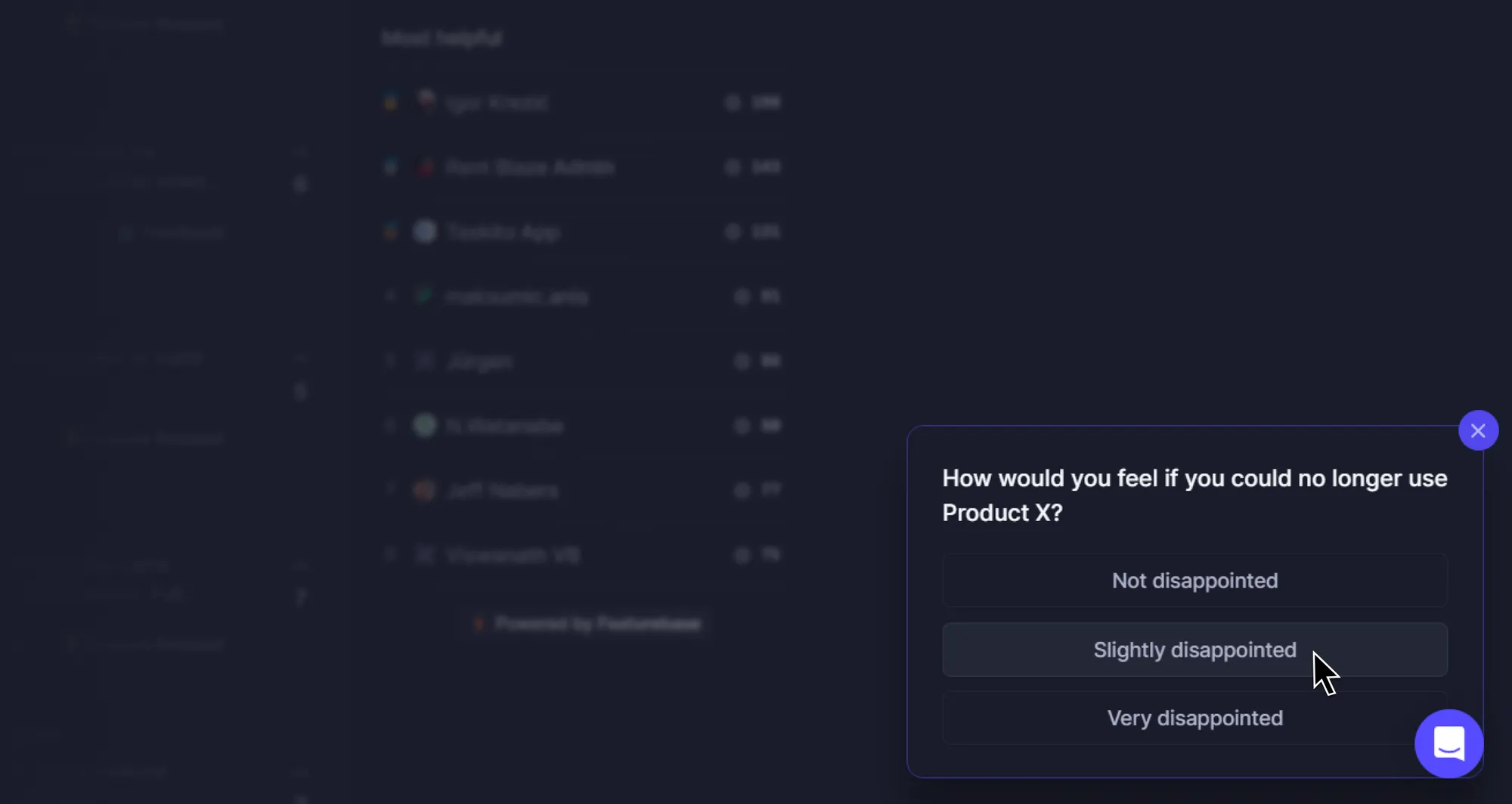 In-app survey created with Featurebase