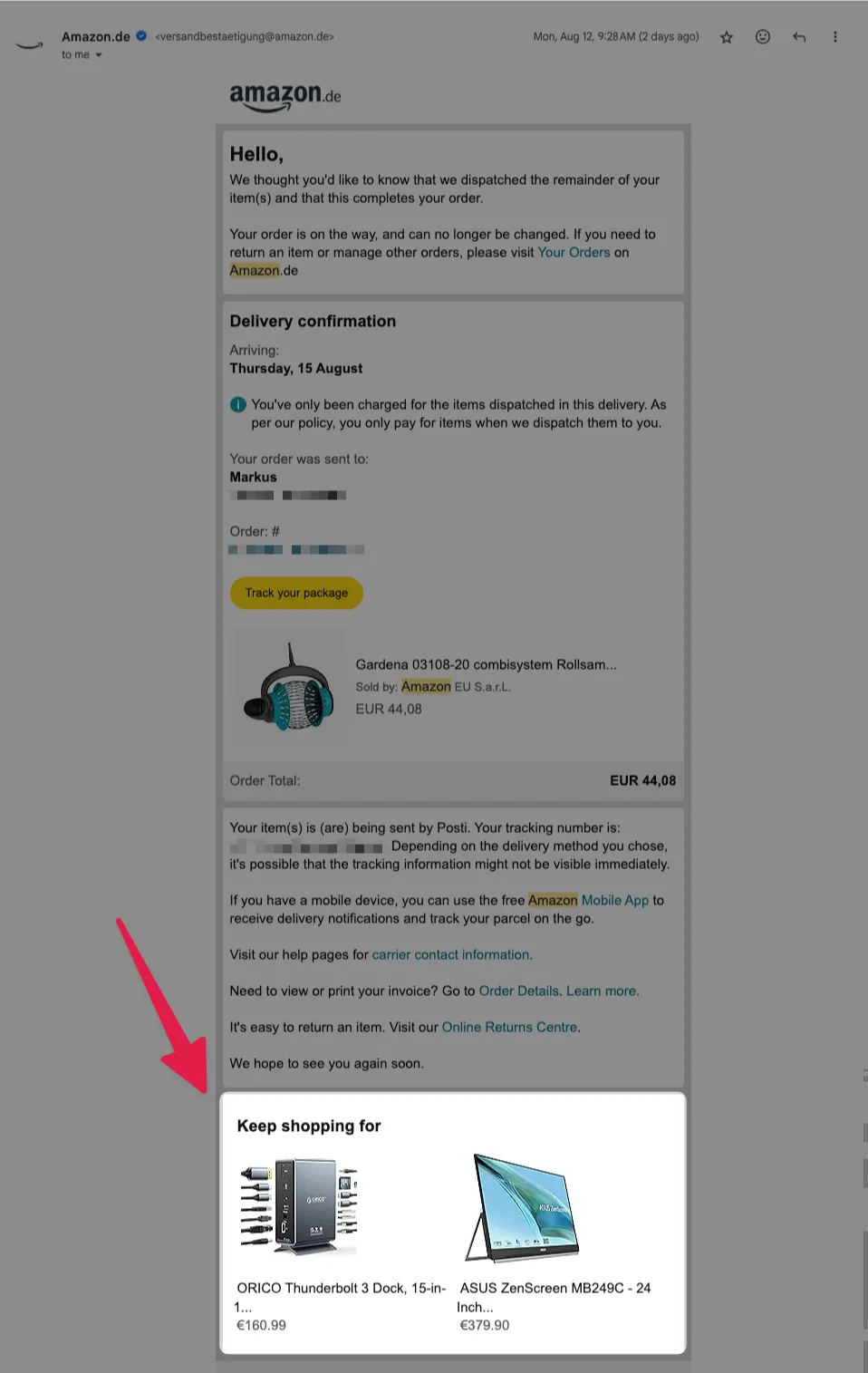 Amazon adding featured products even to the dispatch confirmation email.