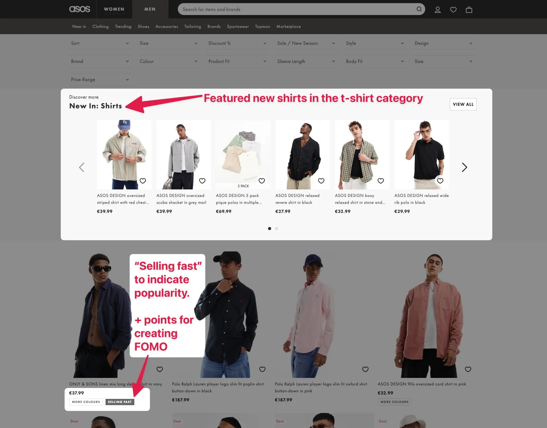 Example of featured and popular products in a men's t-shirt category.