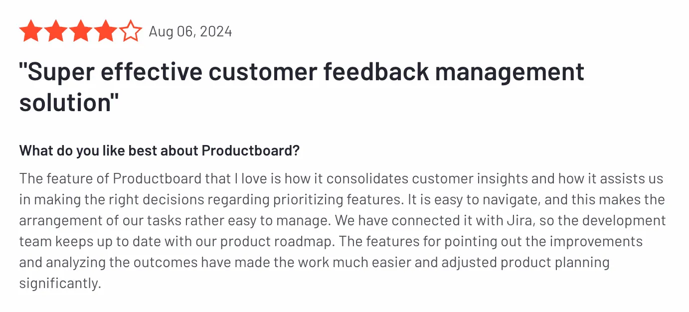 Productboard review from G2.