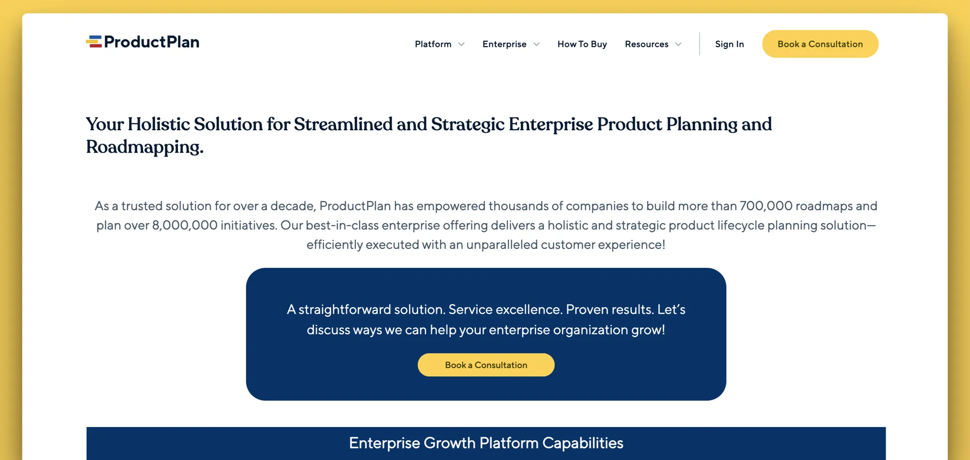Productplan's pricing page.
