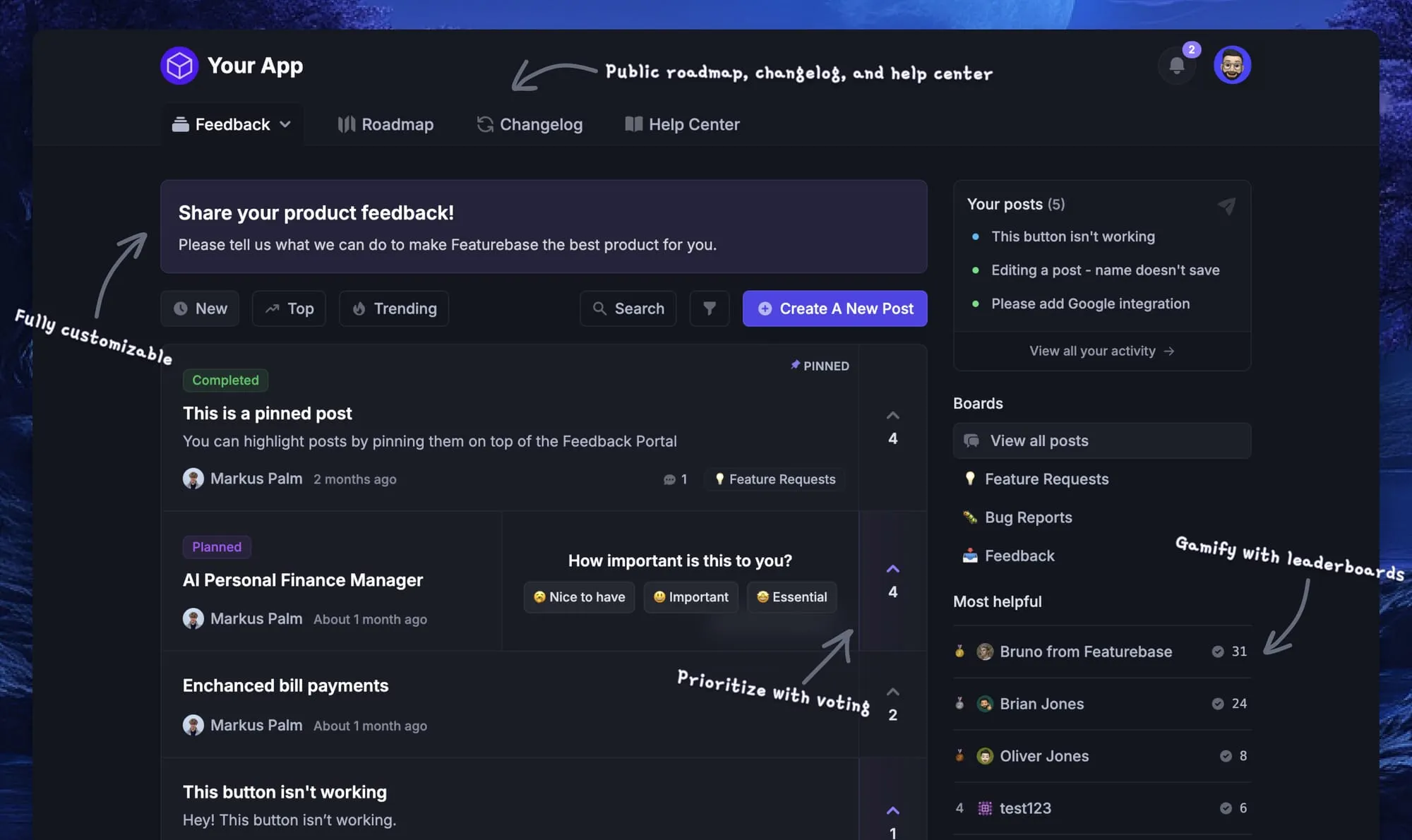 Featurebase's feedback forum.