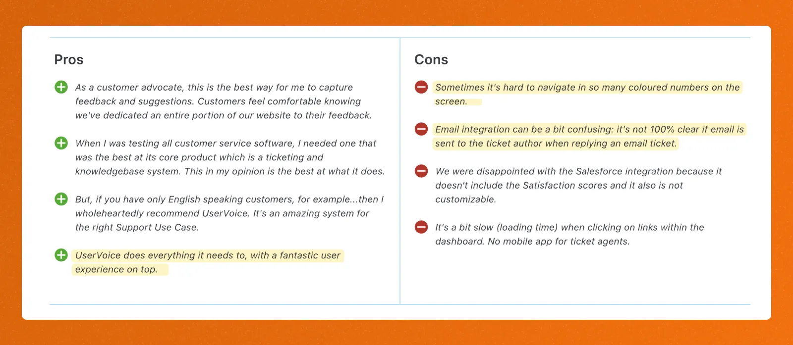 Capterra review summary of UserVoice.