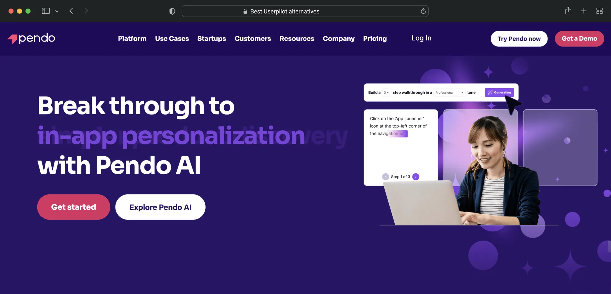 Pendo is a good Userpilto alternative for enterprises.