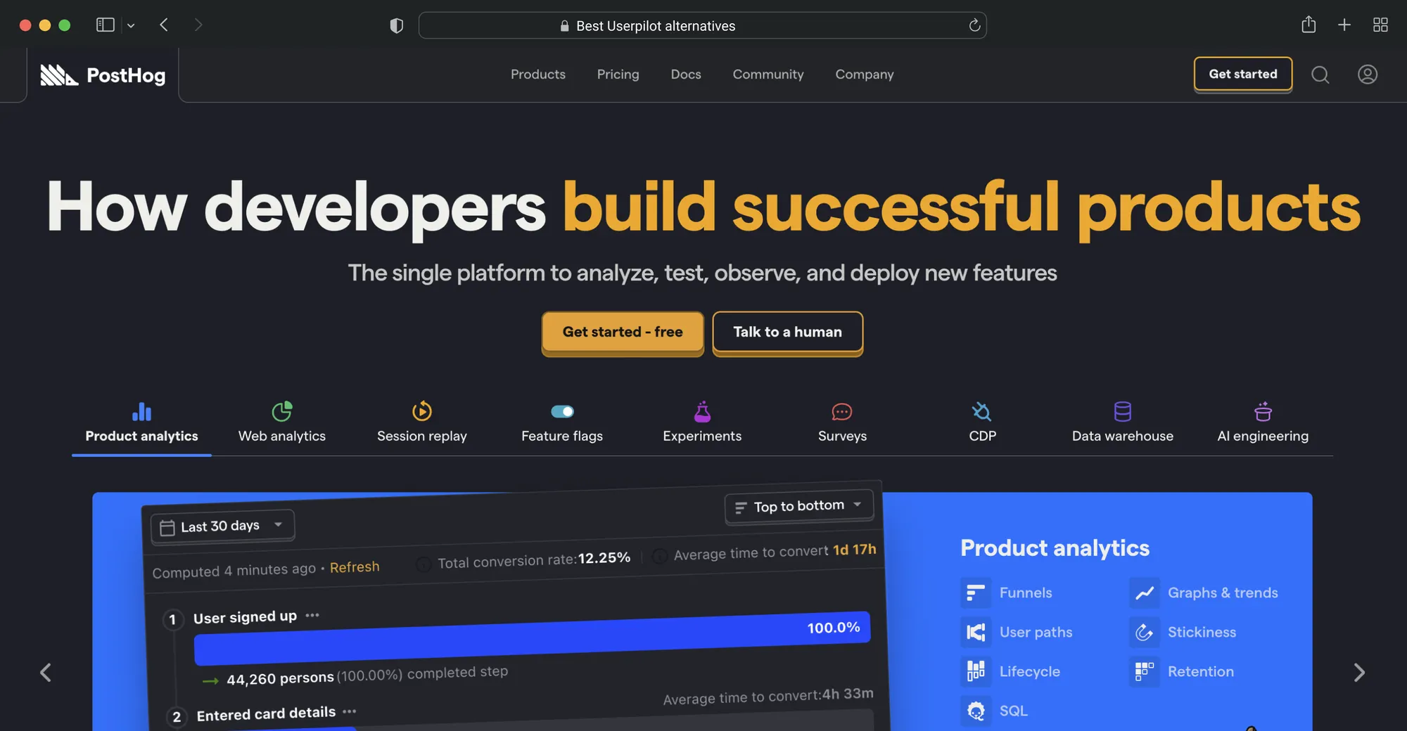 PostHog website screenshot.