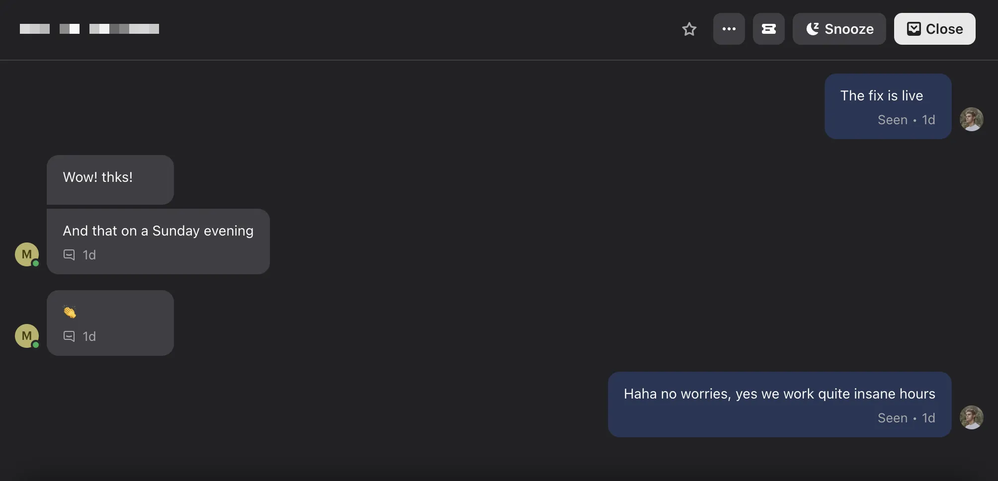 Screenshot of happy customer interaction.