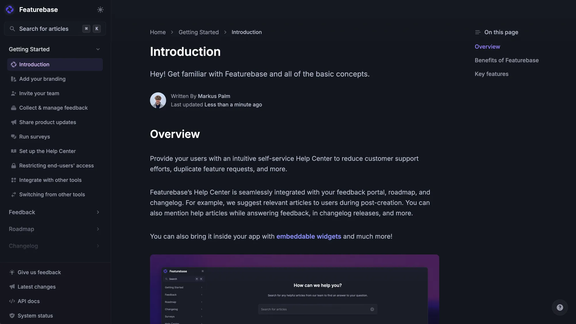 Featurebase Help Center article example.