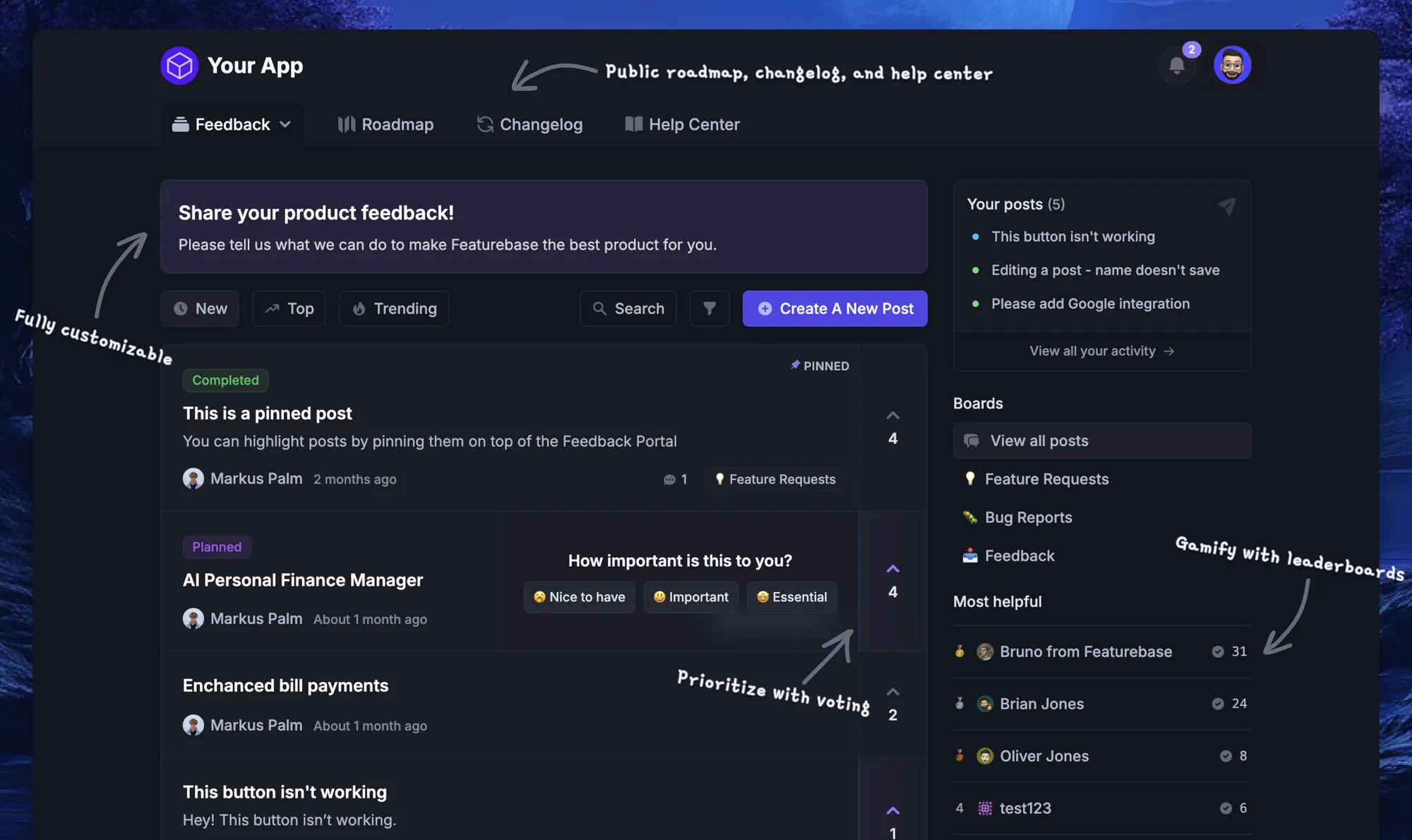 Featurebase's feedback forum.