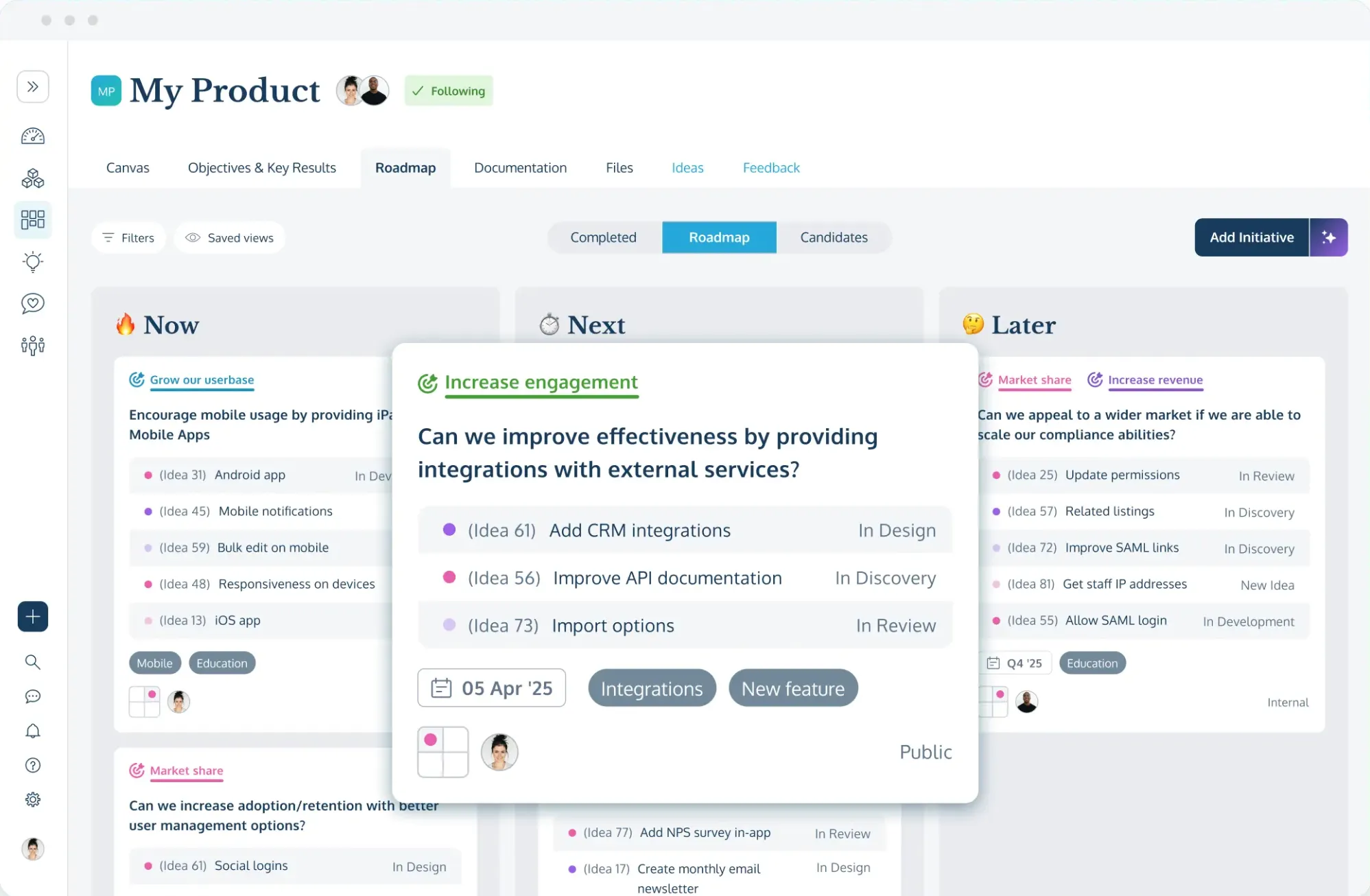 ProdPad roadmaps dashboard.