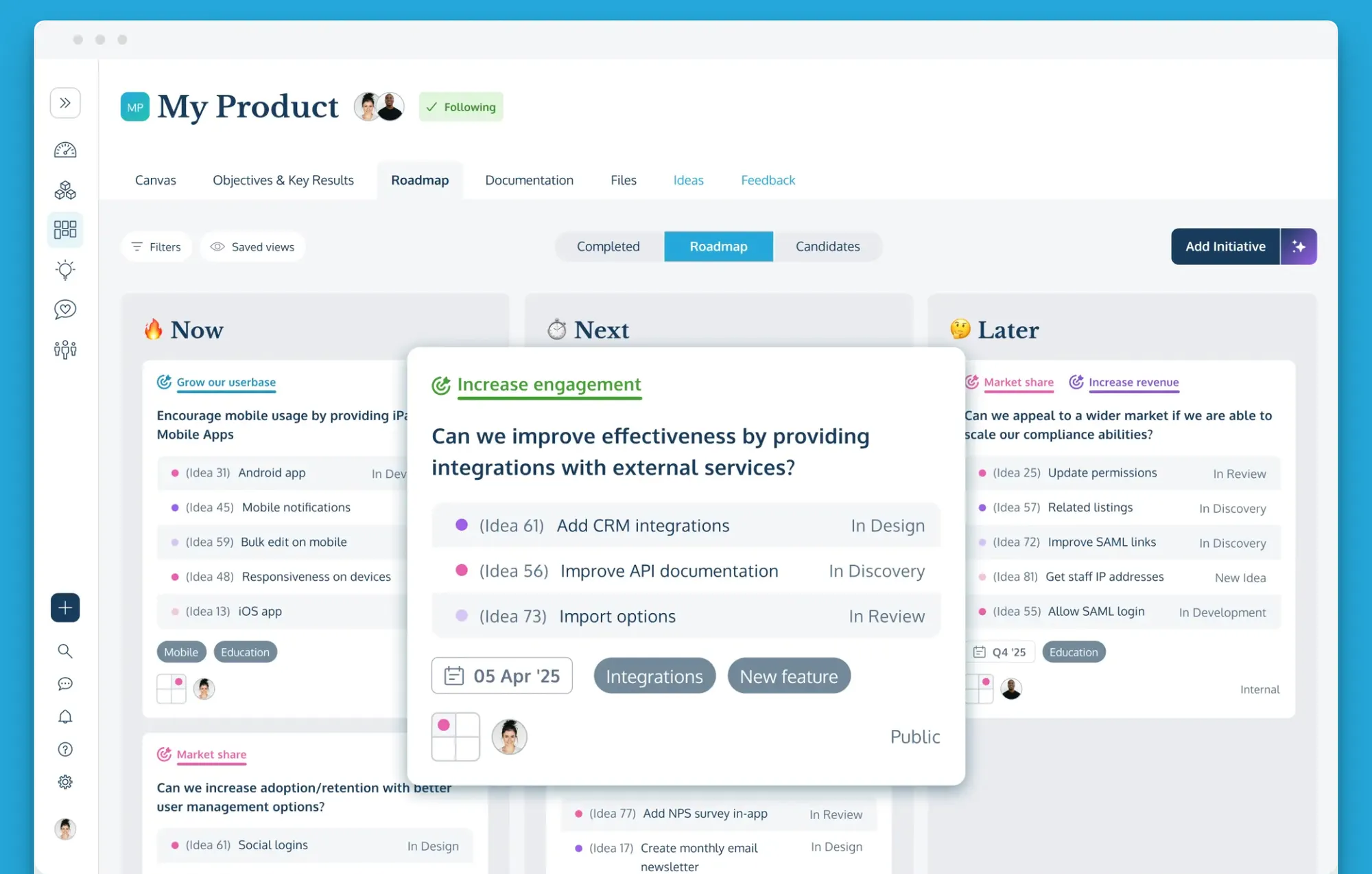 ProdPad's roadmap dashboard.