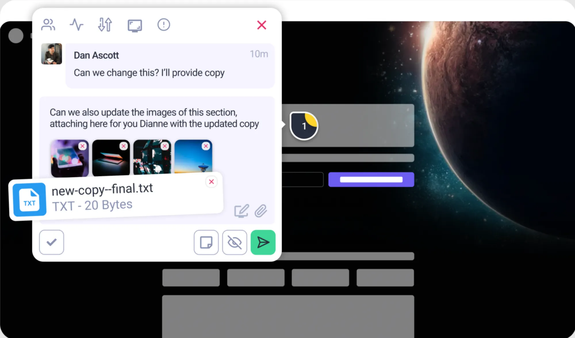 Atarim feedback widget.
