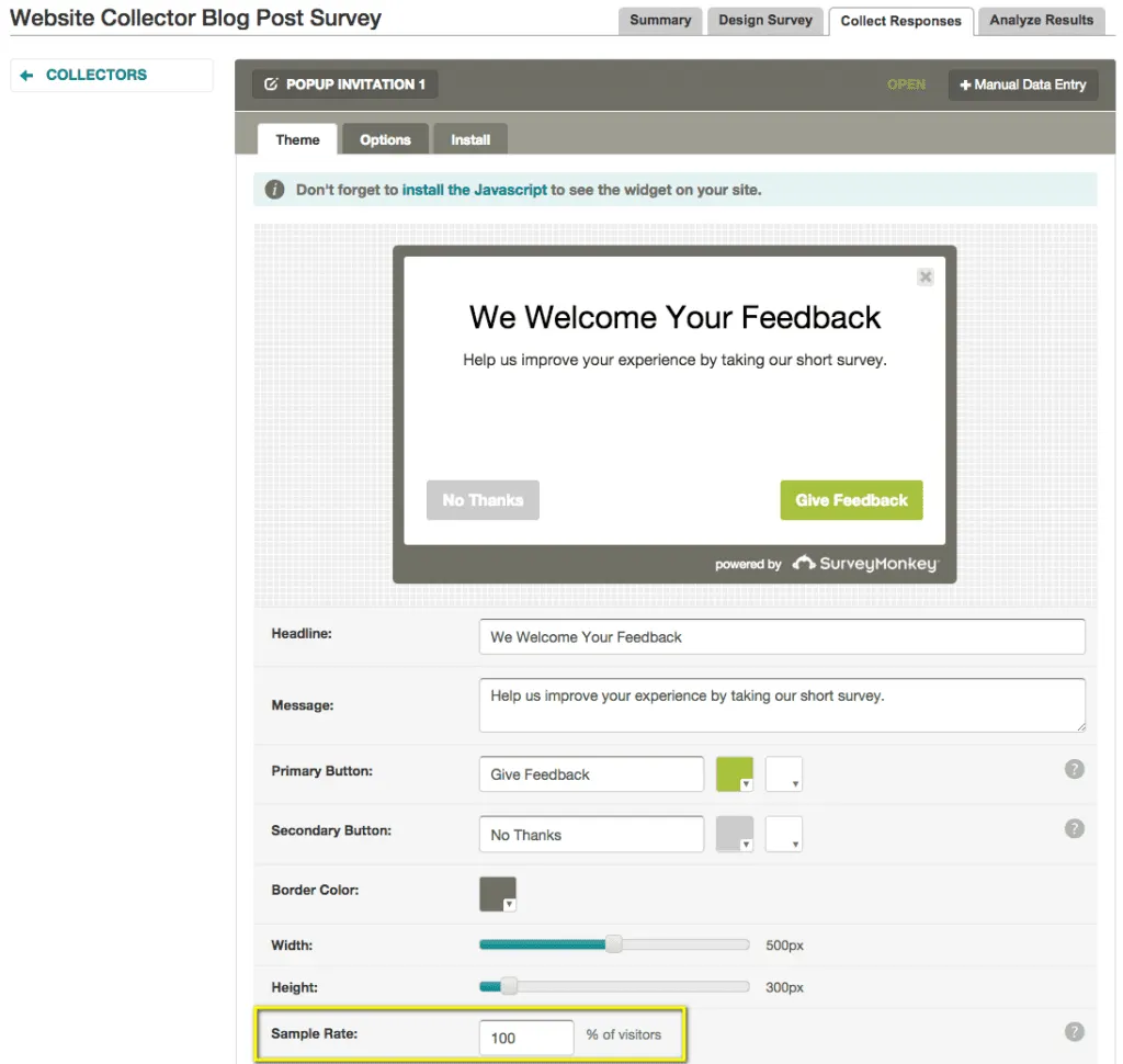 SurveyMonkey feedback widget.