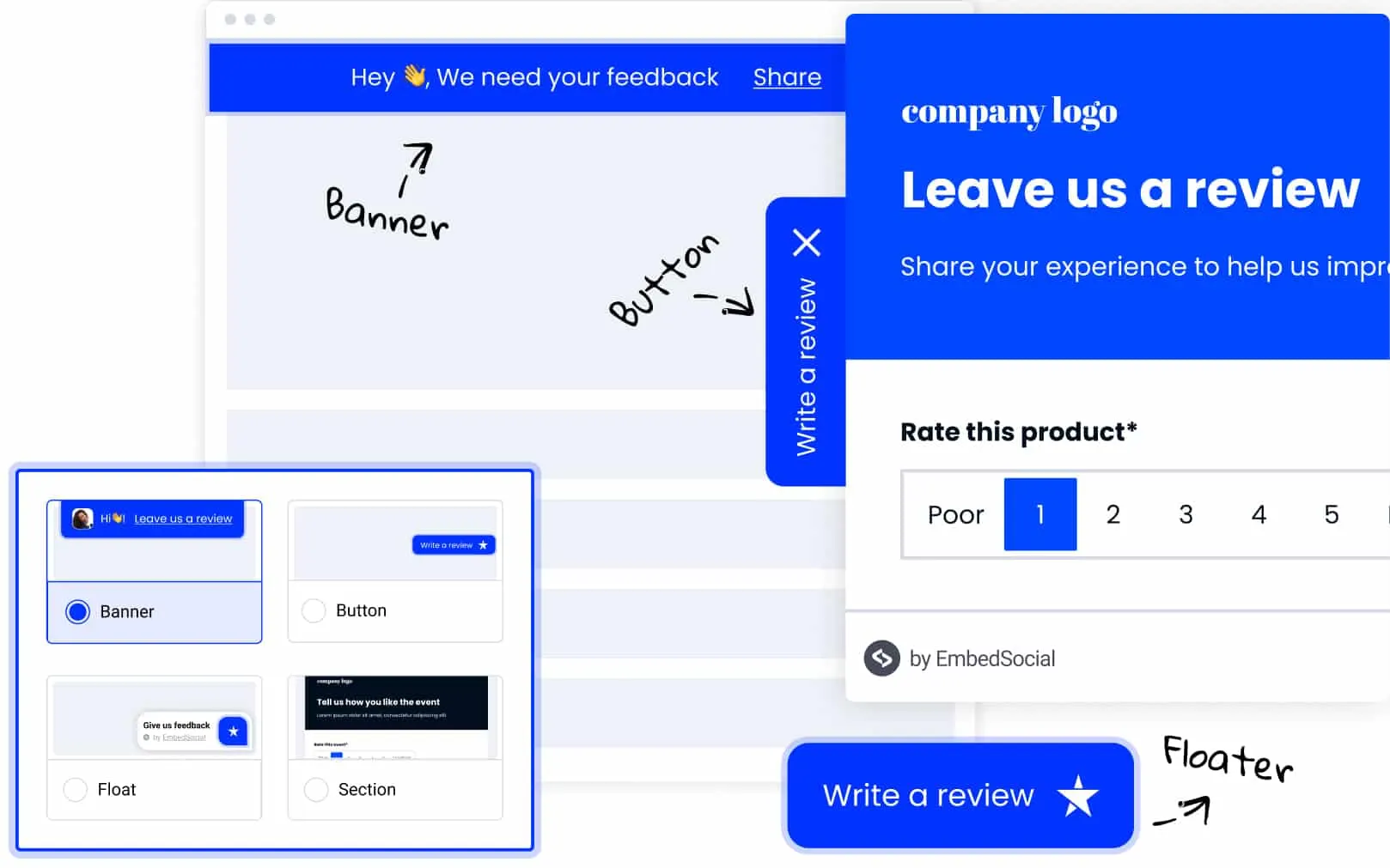 EmbedSocial website feedback widget.