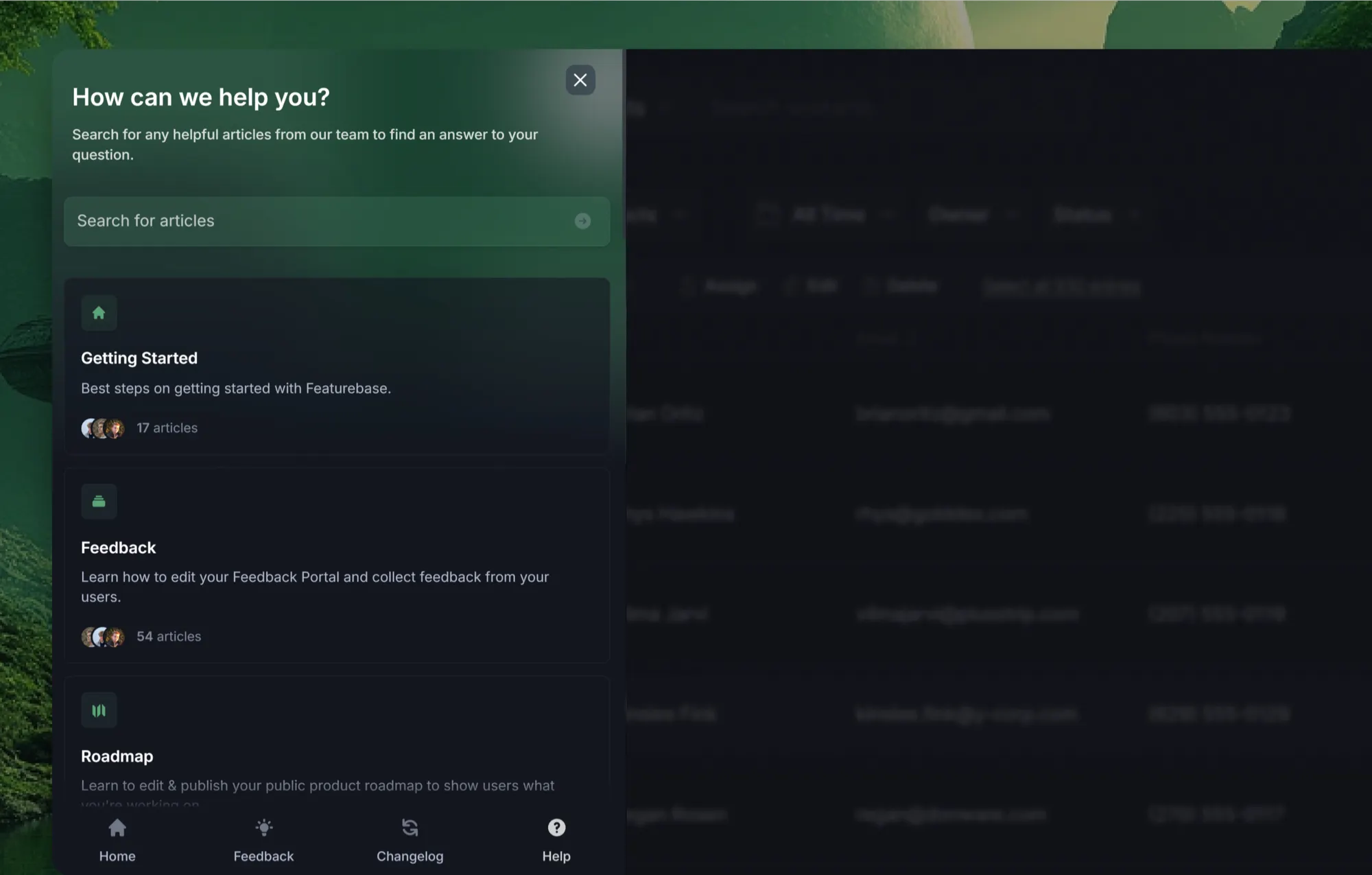 Featurebase's embeddable help widget.