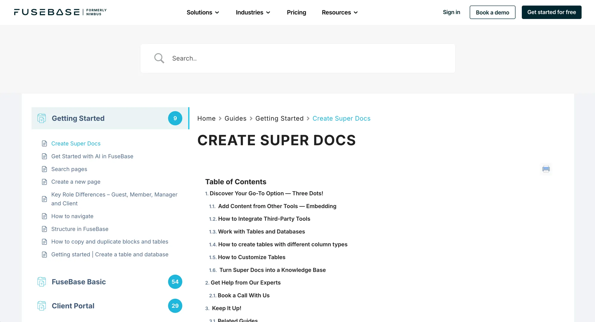 Fusebase docs.