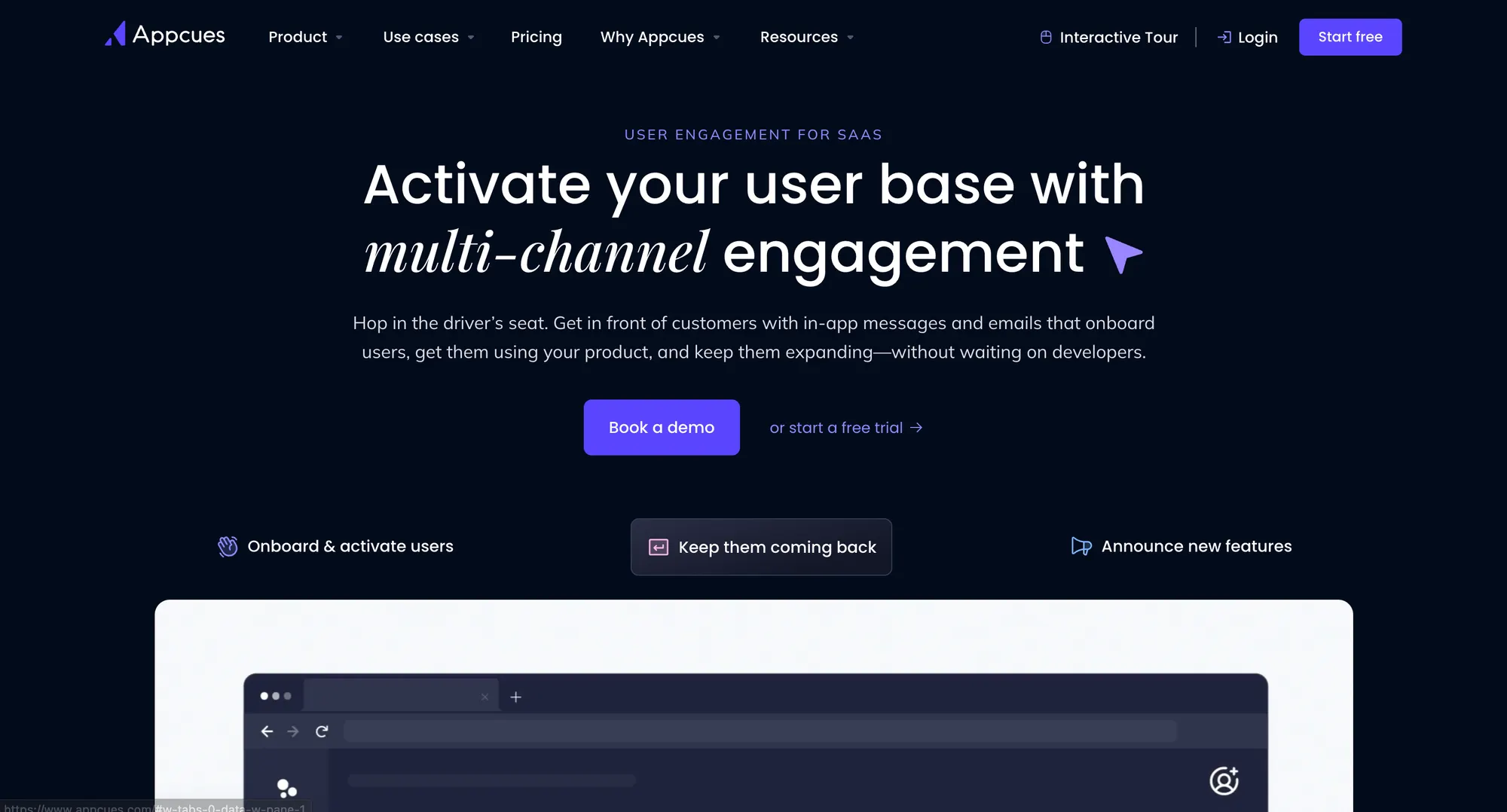 Appcues marketing page.