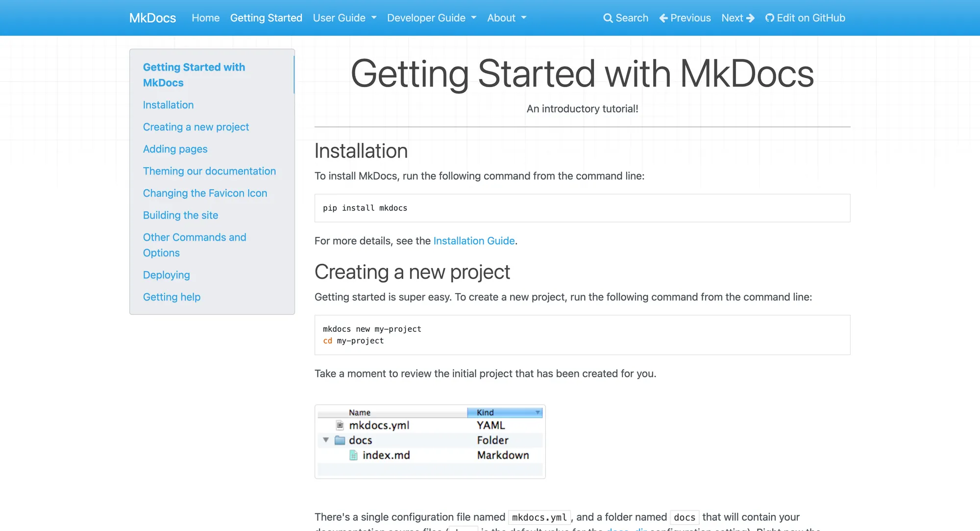 MkDocs documentation.