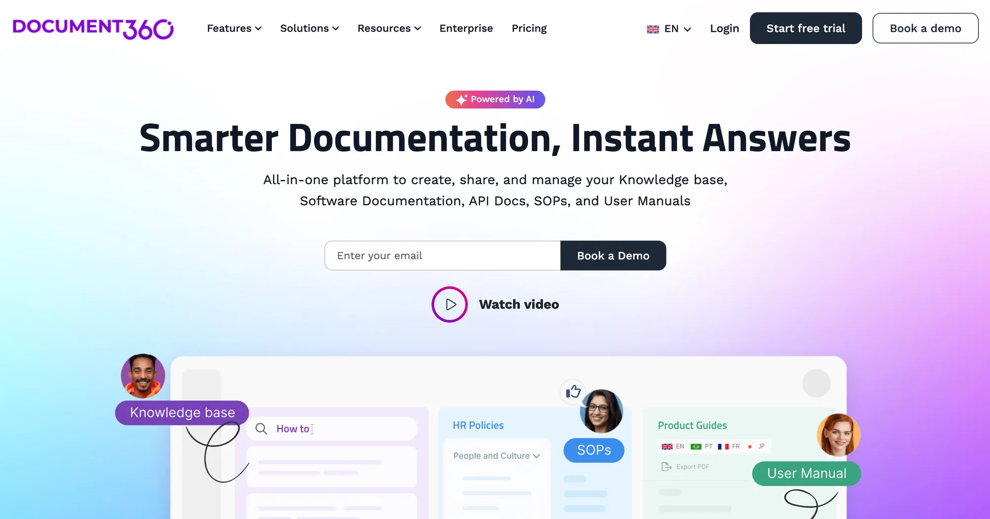 Document360 marketing page.