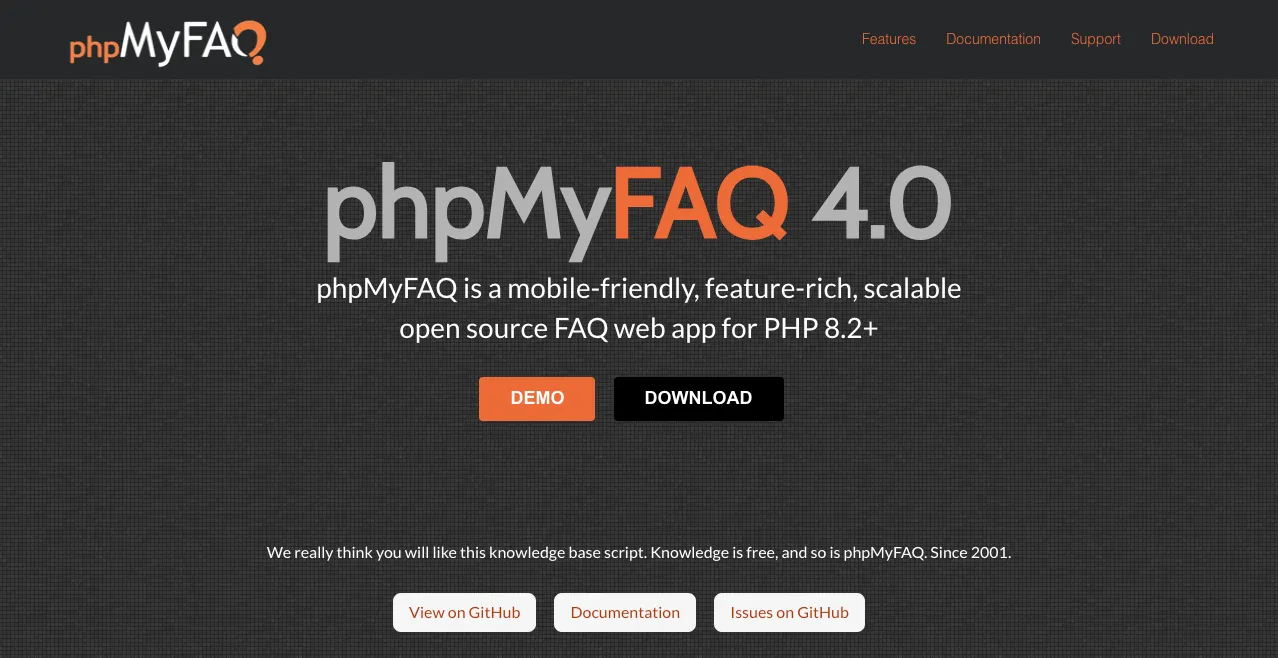 phpMyFAQ open source FAQ tool.
