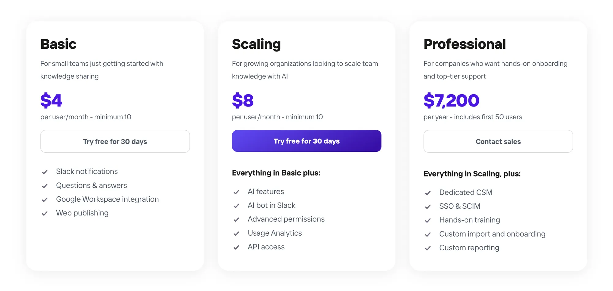 Tettra pricing plans.
