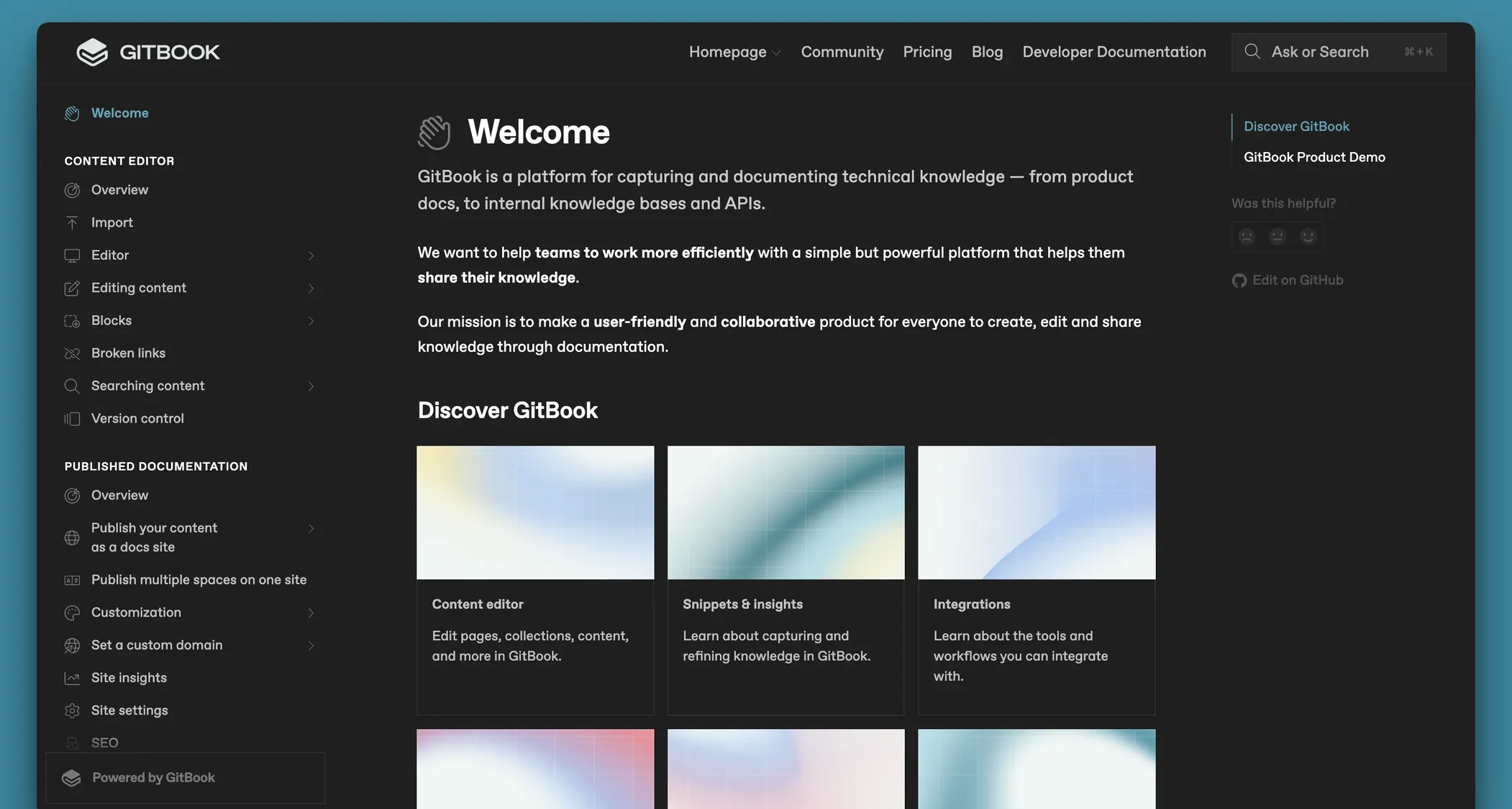 GitBook's product documentation.