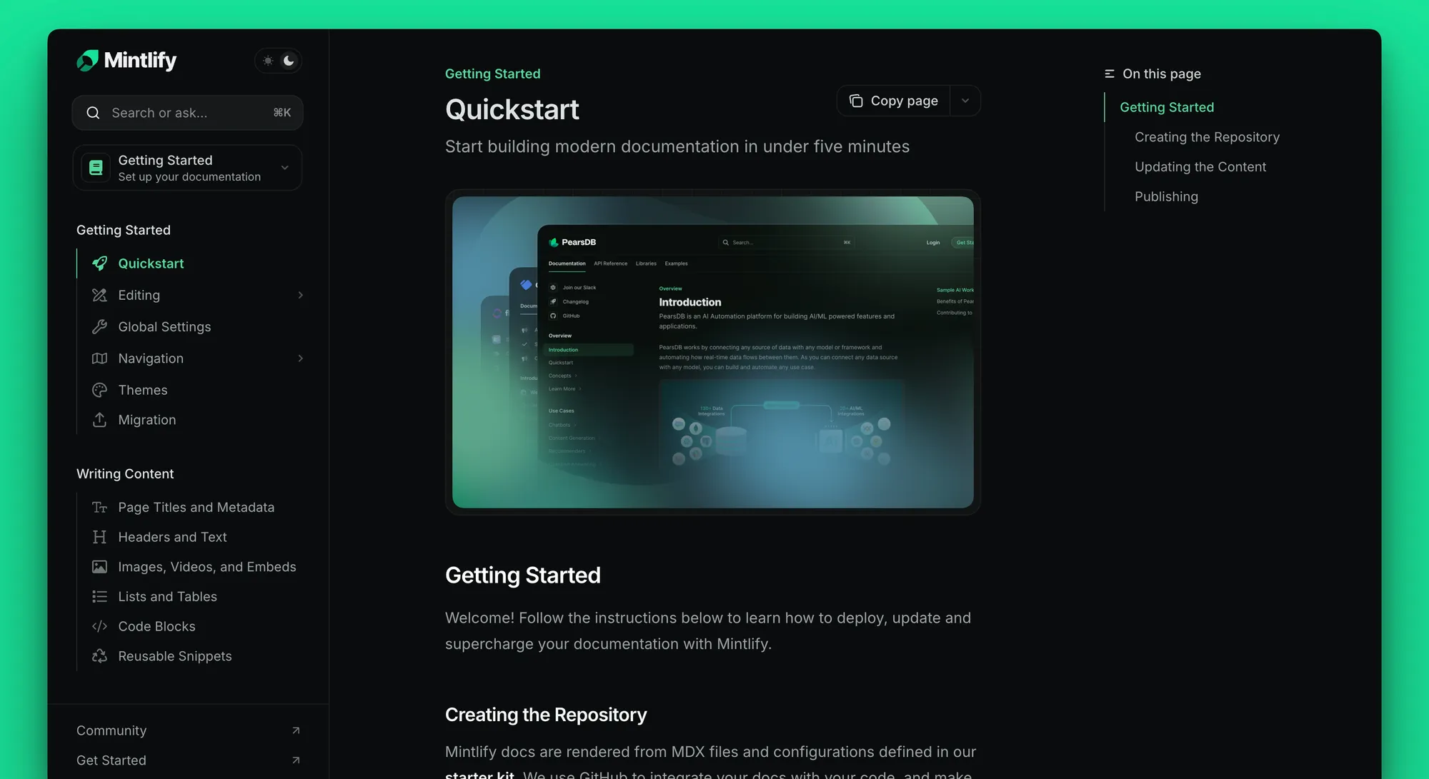 Mintlify's product documentation and API reference.