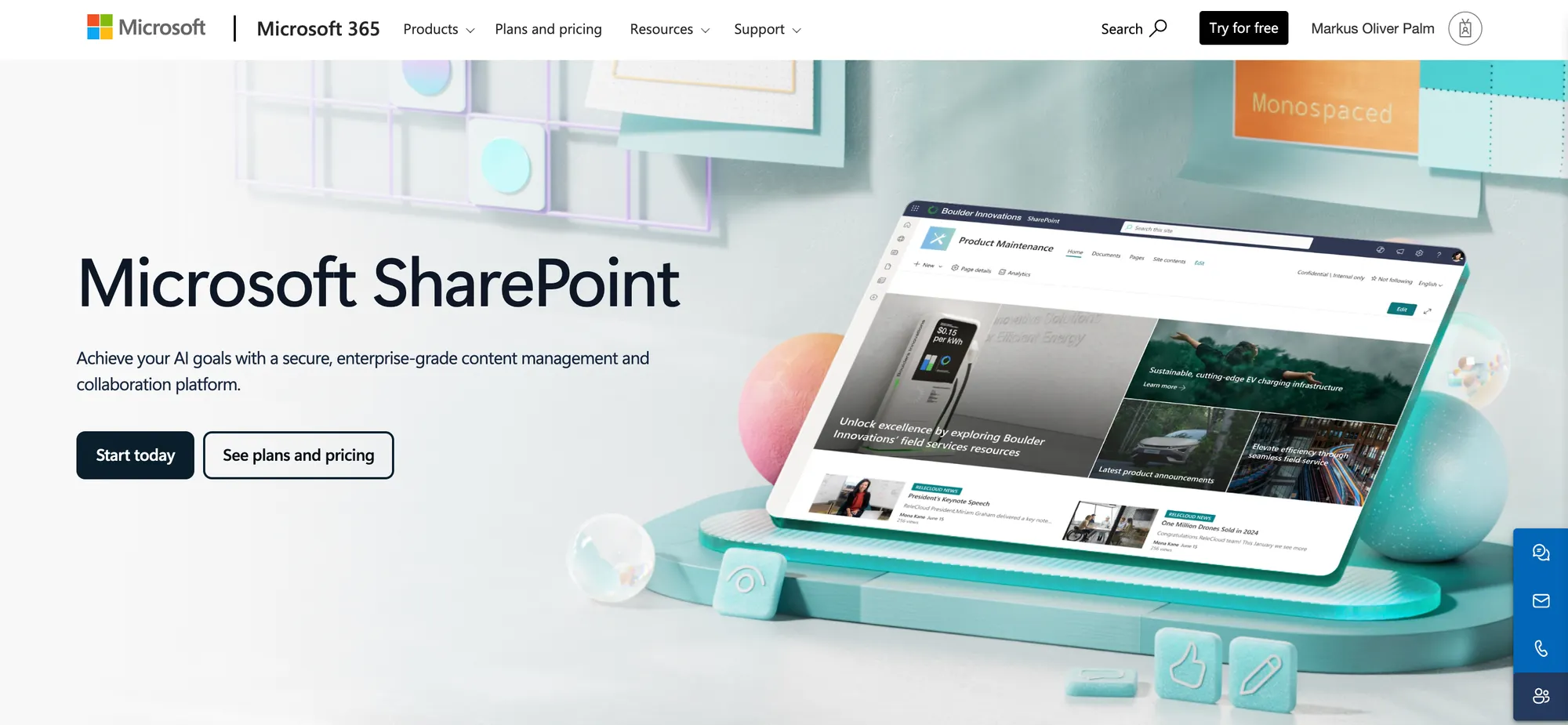 Microsoft SharePoint marketing page.