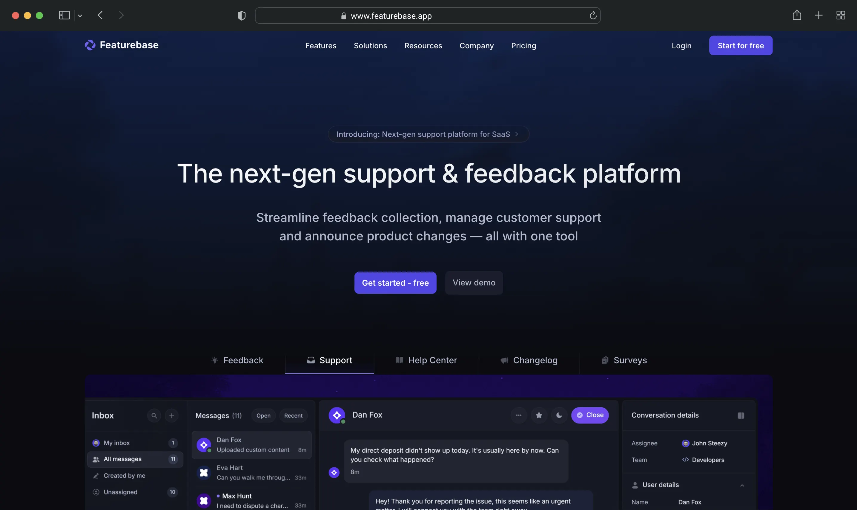 Featurebase - modern support and feedback platofrm