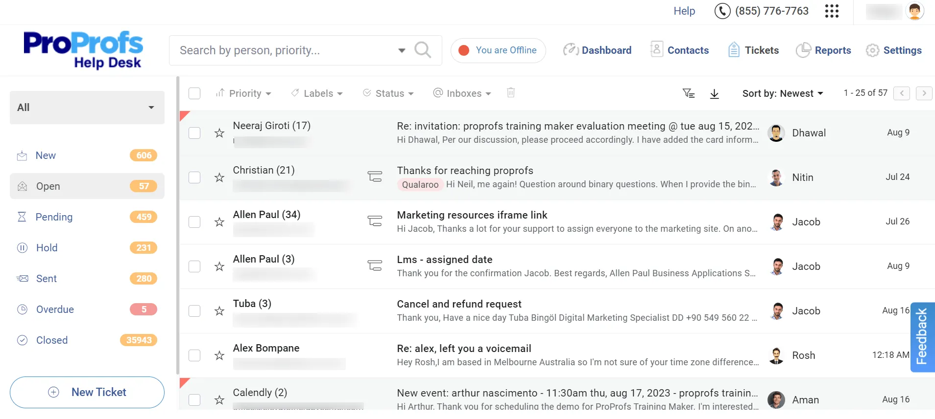 ProProfs support inbox.