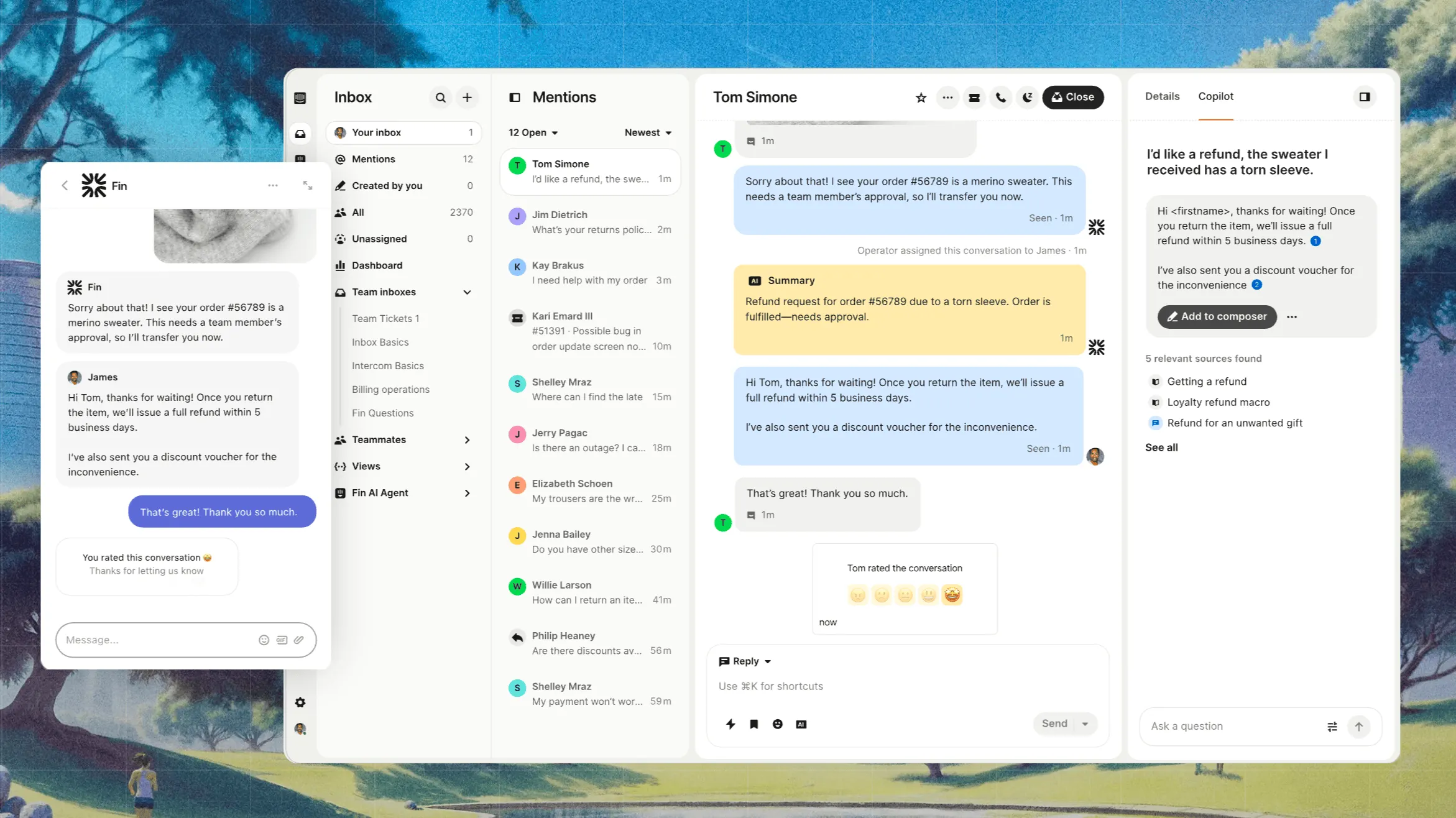 Intercom's live chat.
