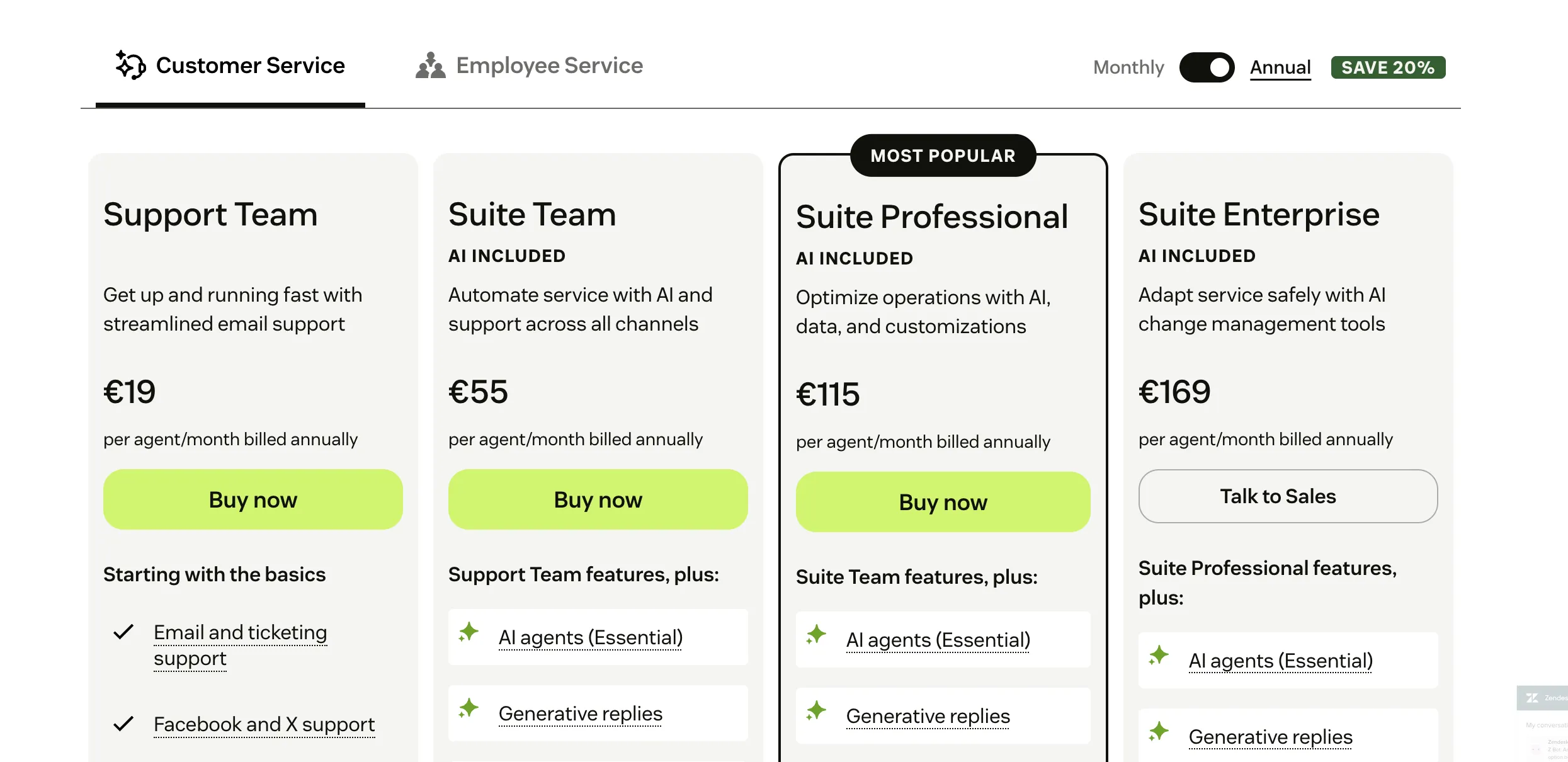 Zendesk's pricing.