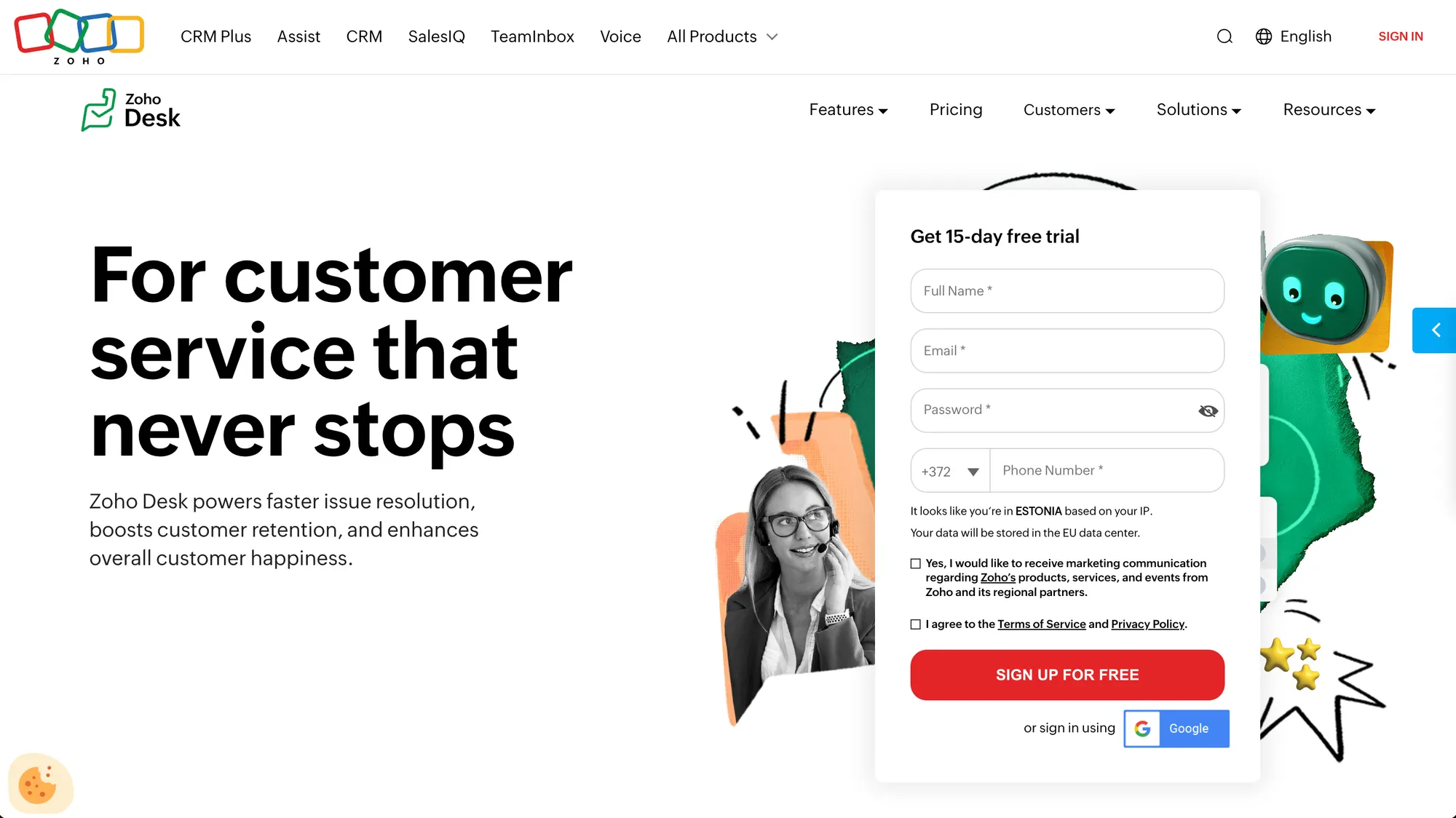 Zoho desk website.
