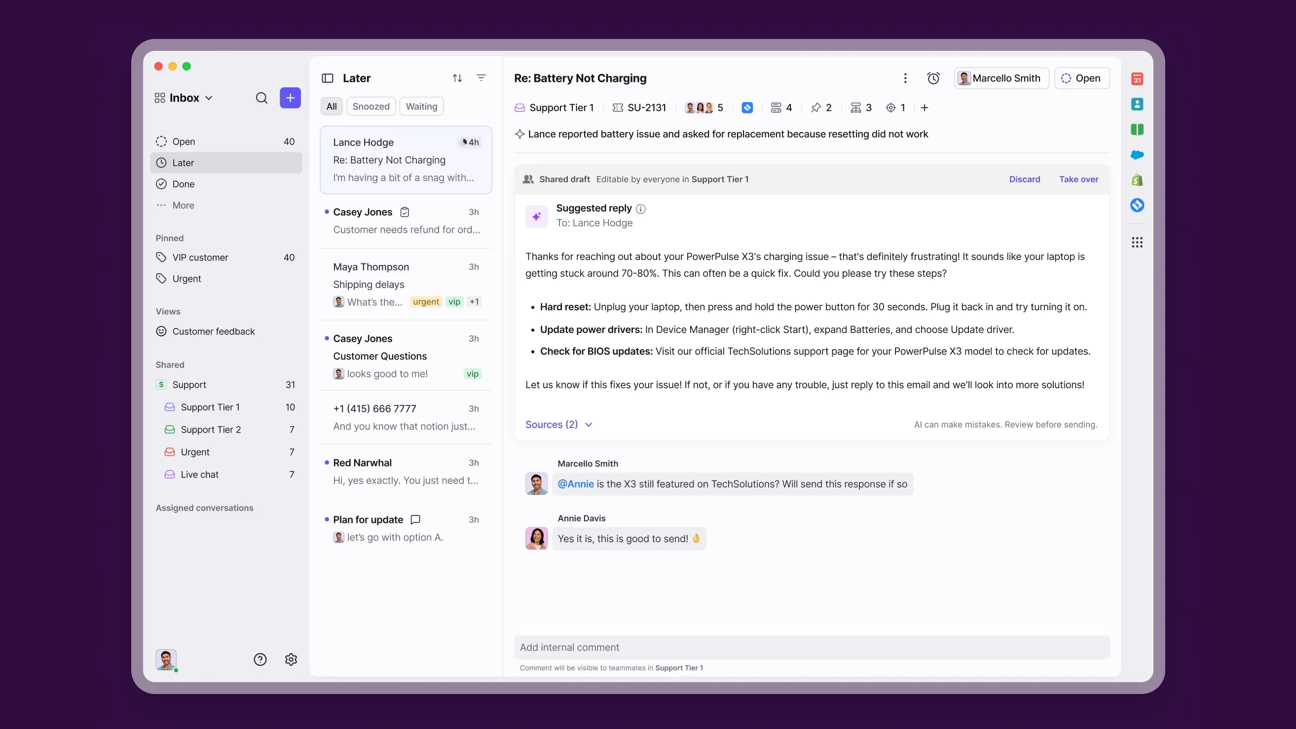 Front's support inbox.