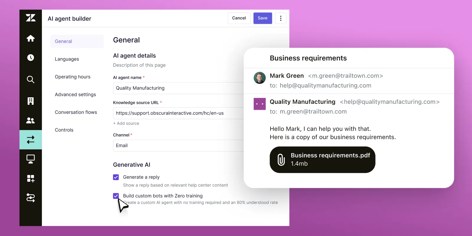 Zendesk AI and automations.