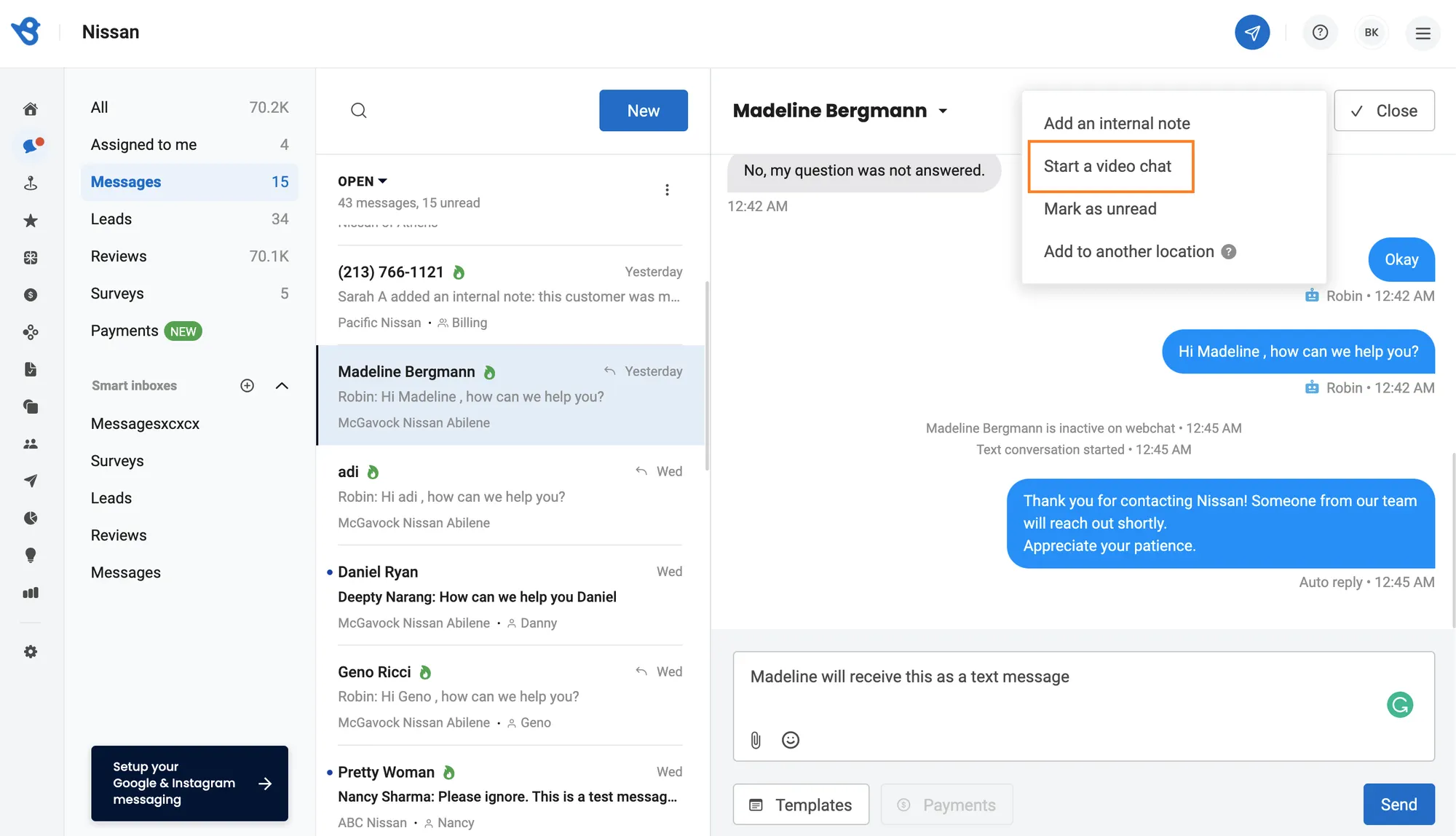 Birdeye support inbox.