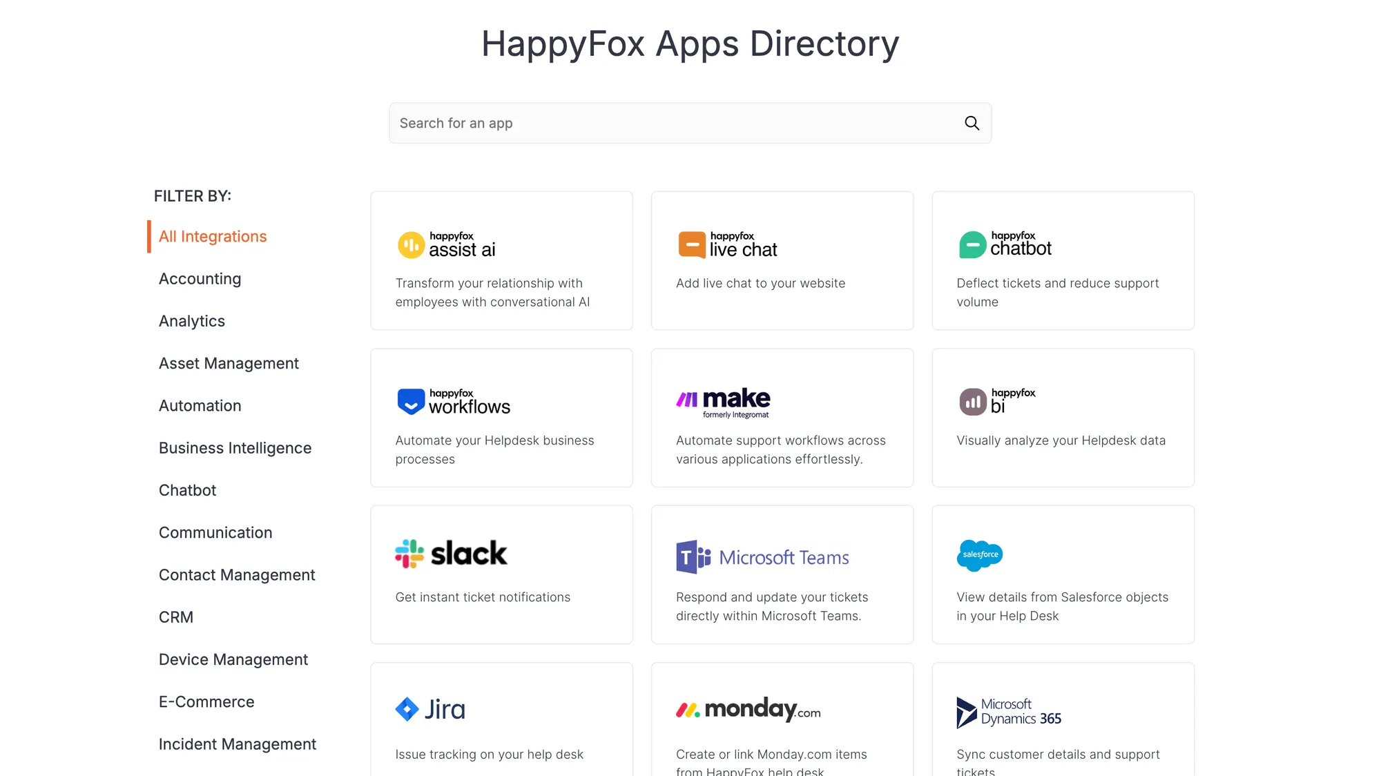 HappyFox integrations.