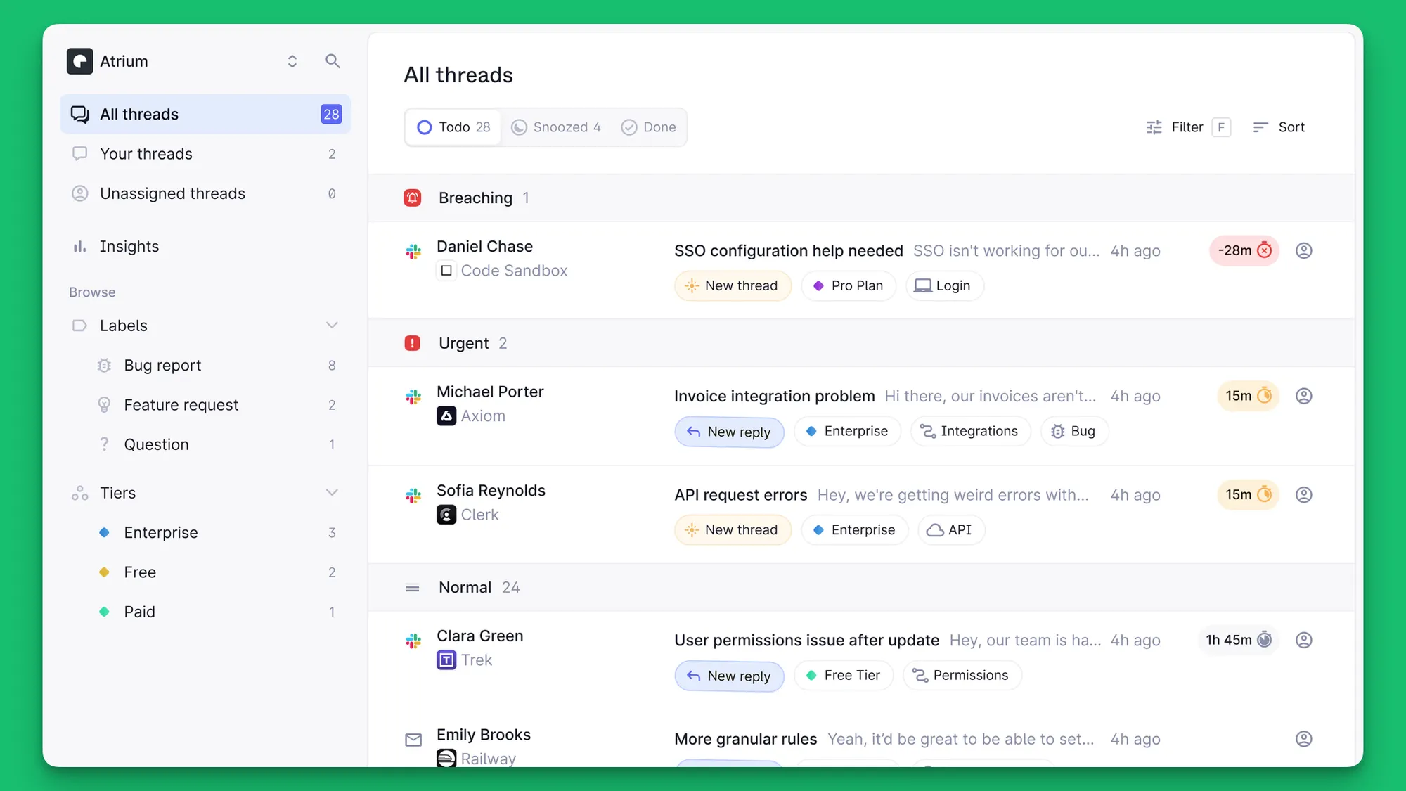 Plain supportr inbox.